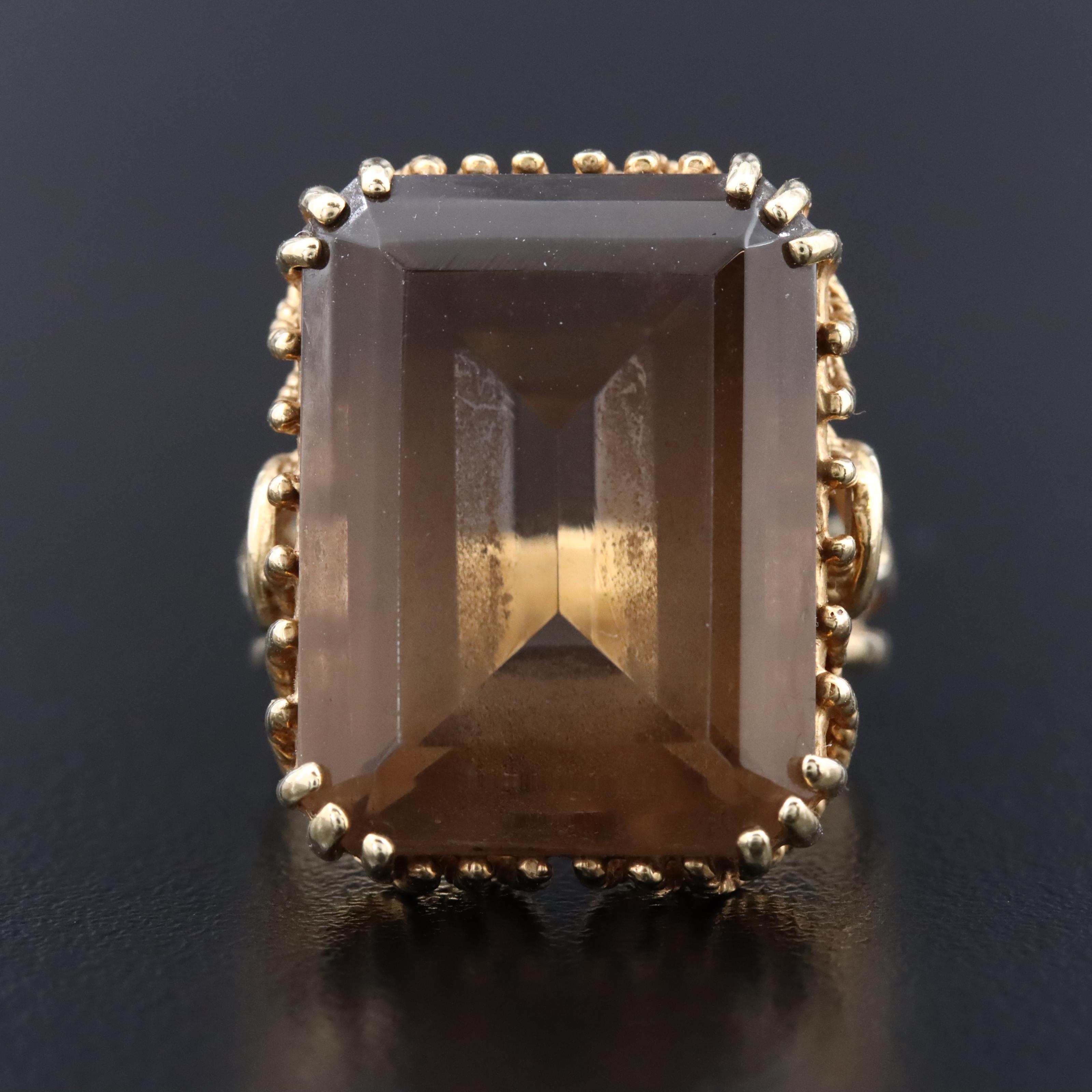 10K 21.49 CT Smoky Quartz Solitaire Ring