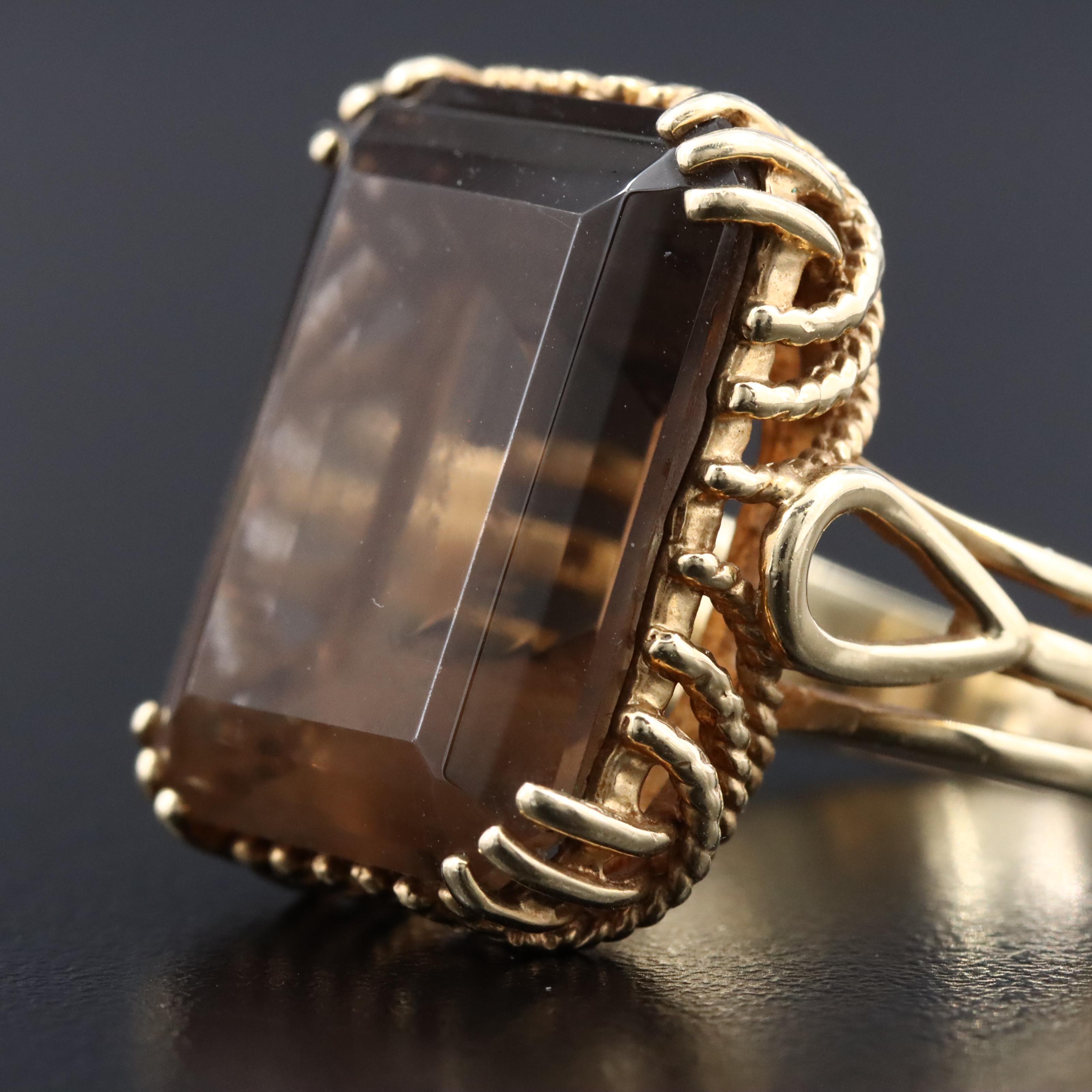 10K 21.49 CT Smoky Quartz Solitaire Ring