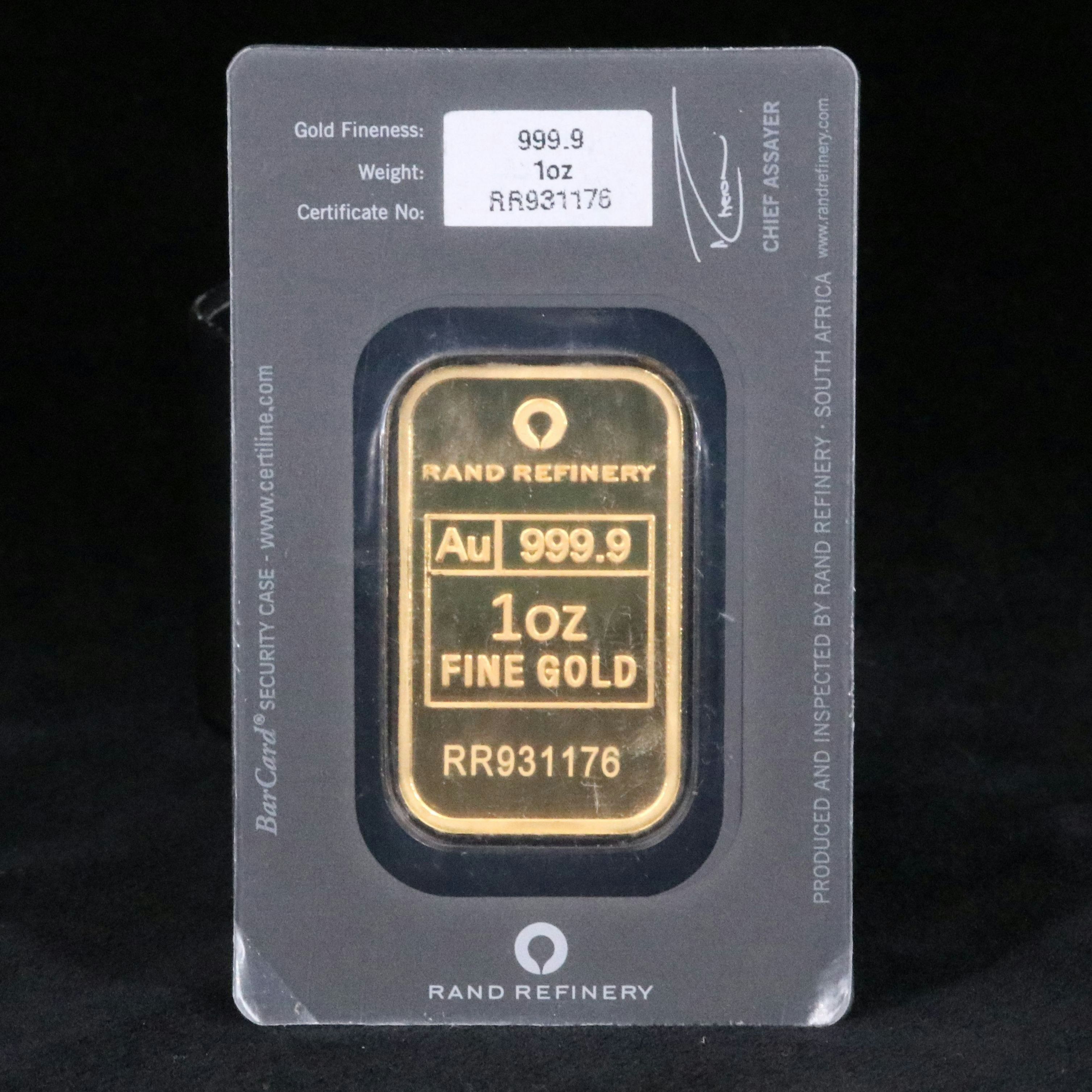 Rand Refinery One Troy Ounce .9999 Fine Gold Bar