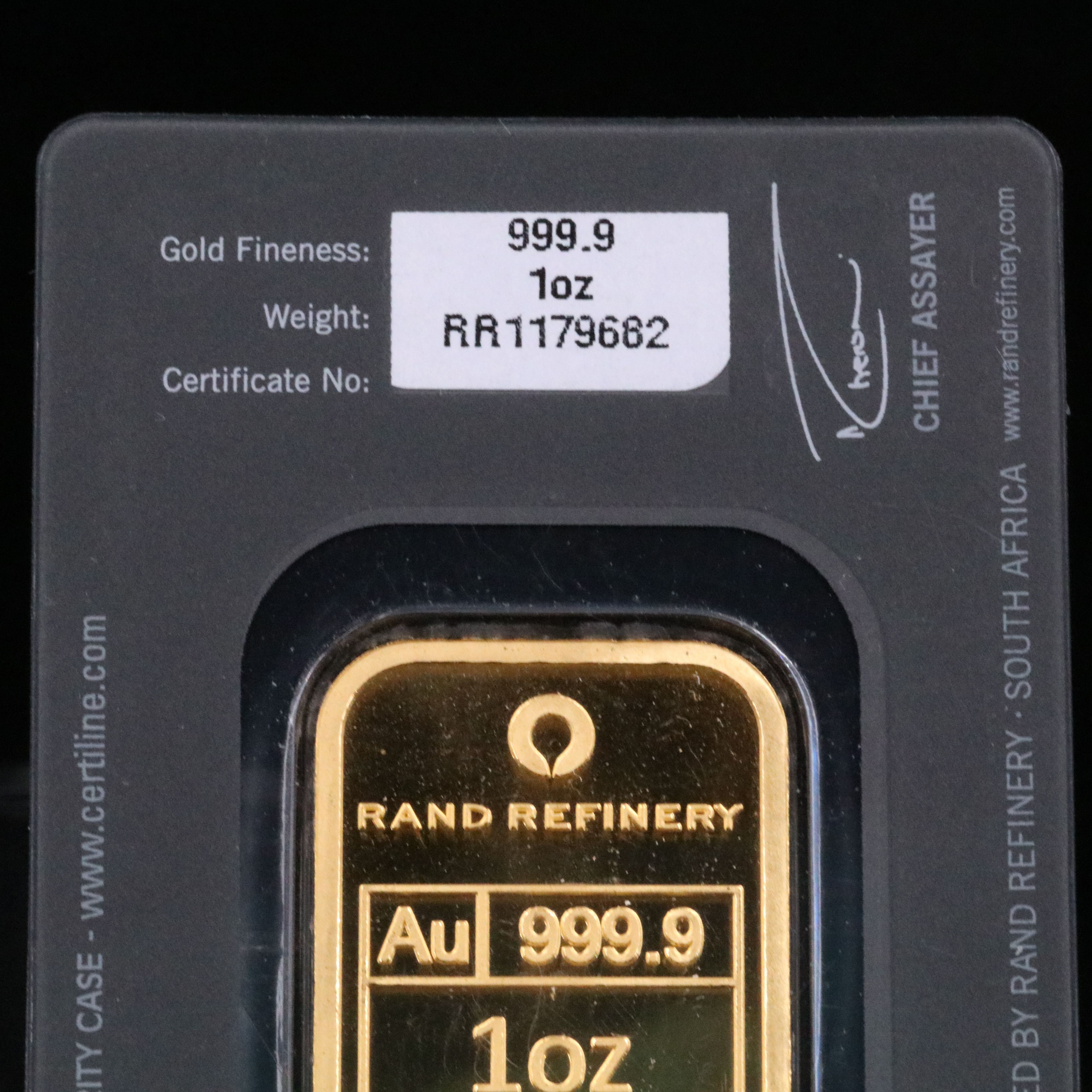 Rand Refinery One Troy Ounce .9999 Fine Gold Bar