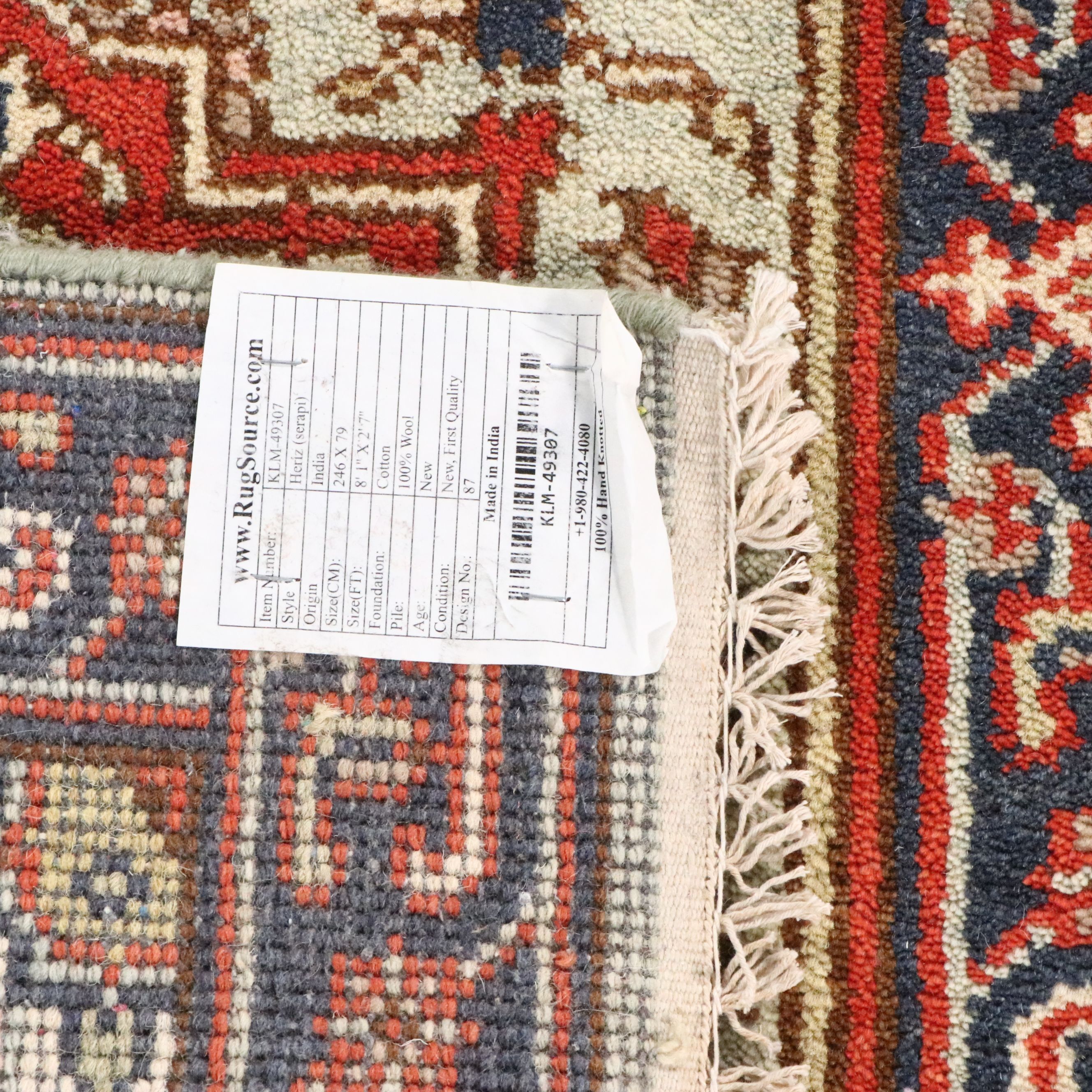 2'7 x 8'2 Hand-Knotted Indo-Persian Heriz Serapi Style Carpet Runner