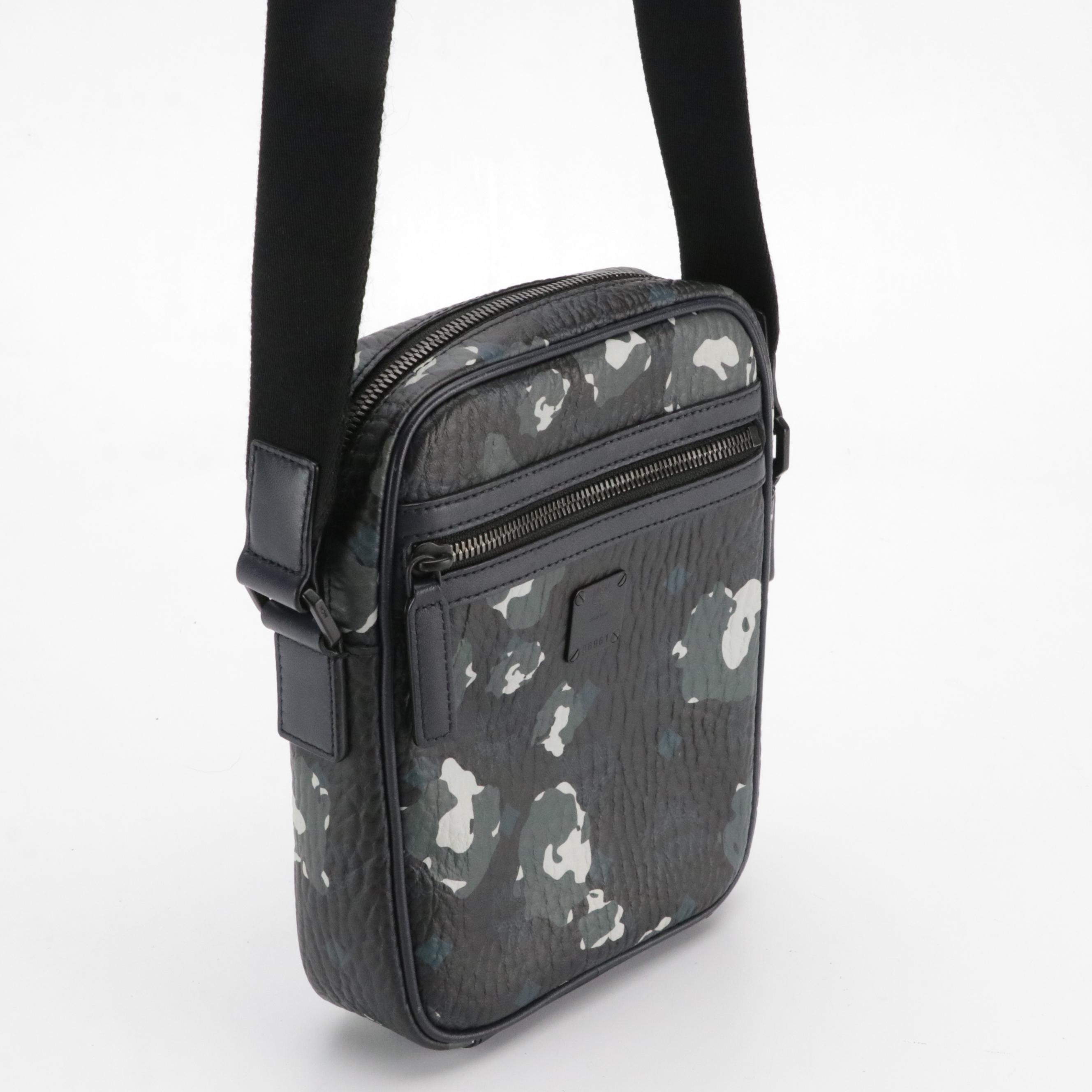 MCM Camo Vistetos and Navy Leather Crossbody Bag