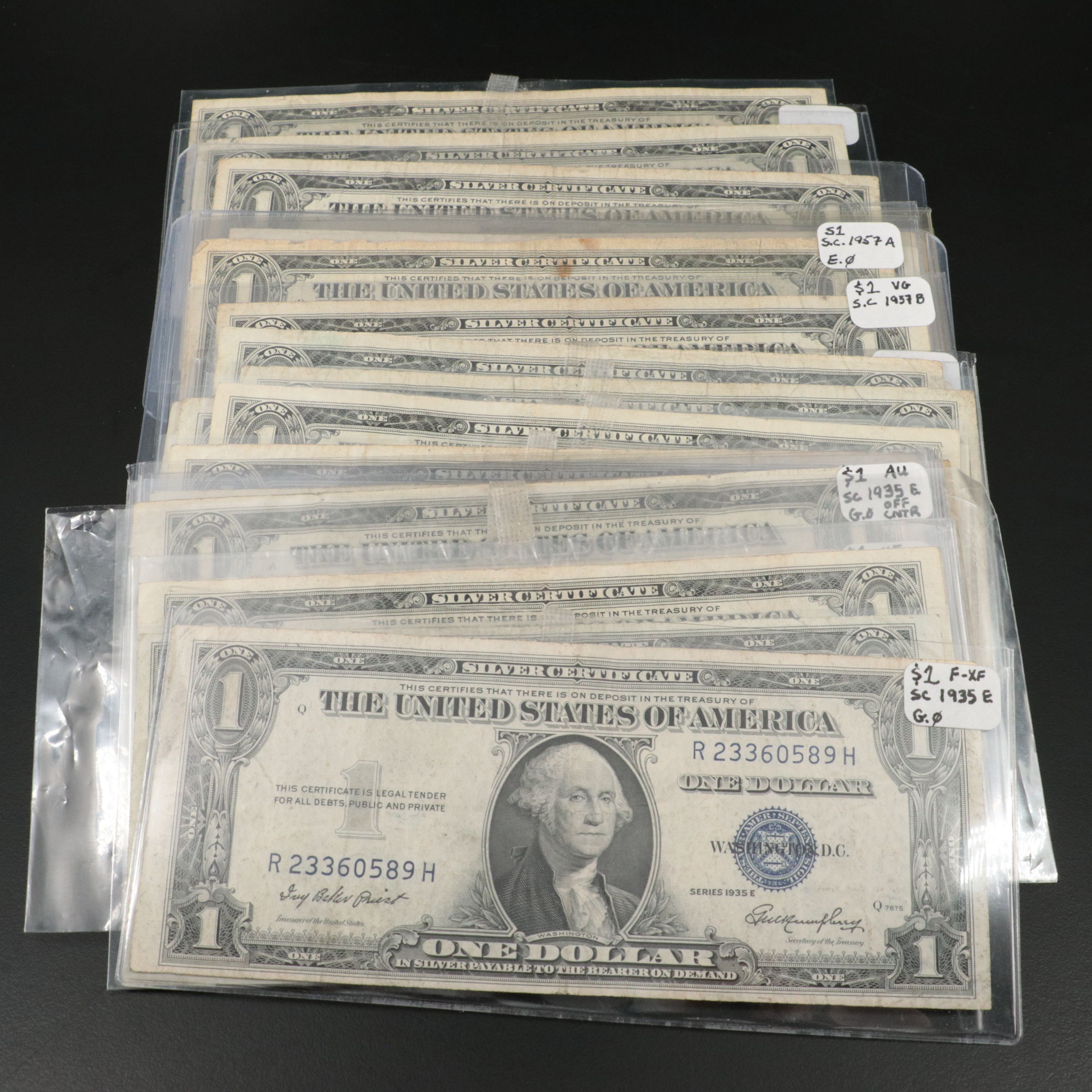 Collection oft Thirty-Four Assorted 1935 and 1957 One Dollar Silver Certificates