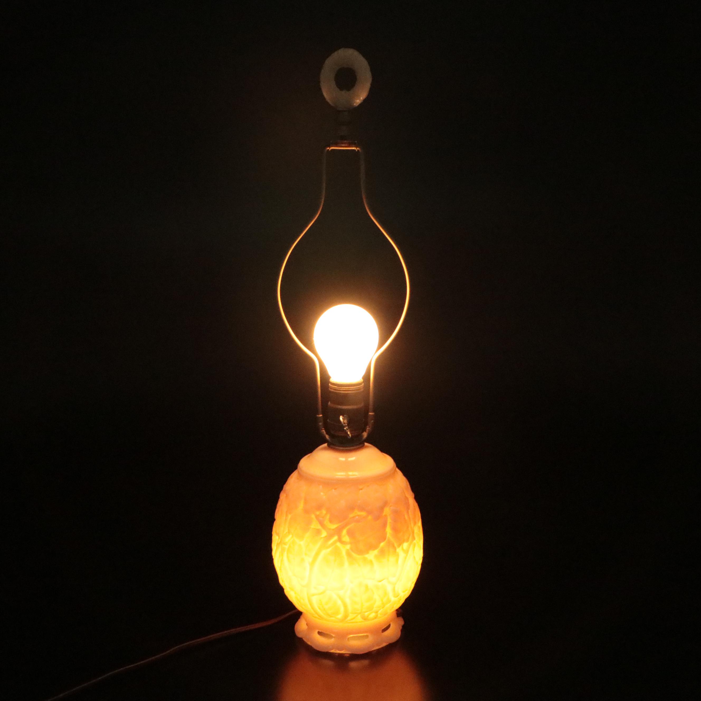 Aladdin Alacite Glass Illuminated Embossed Table Lamp, Mid-20th Century