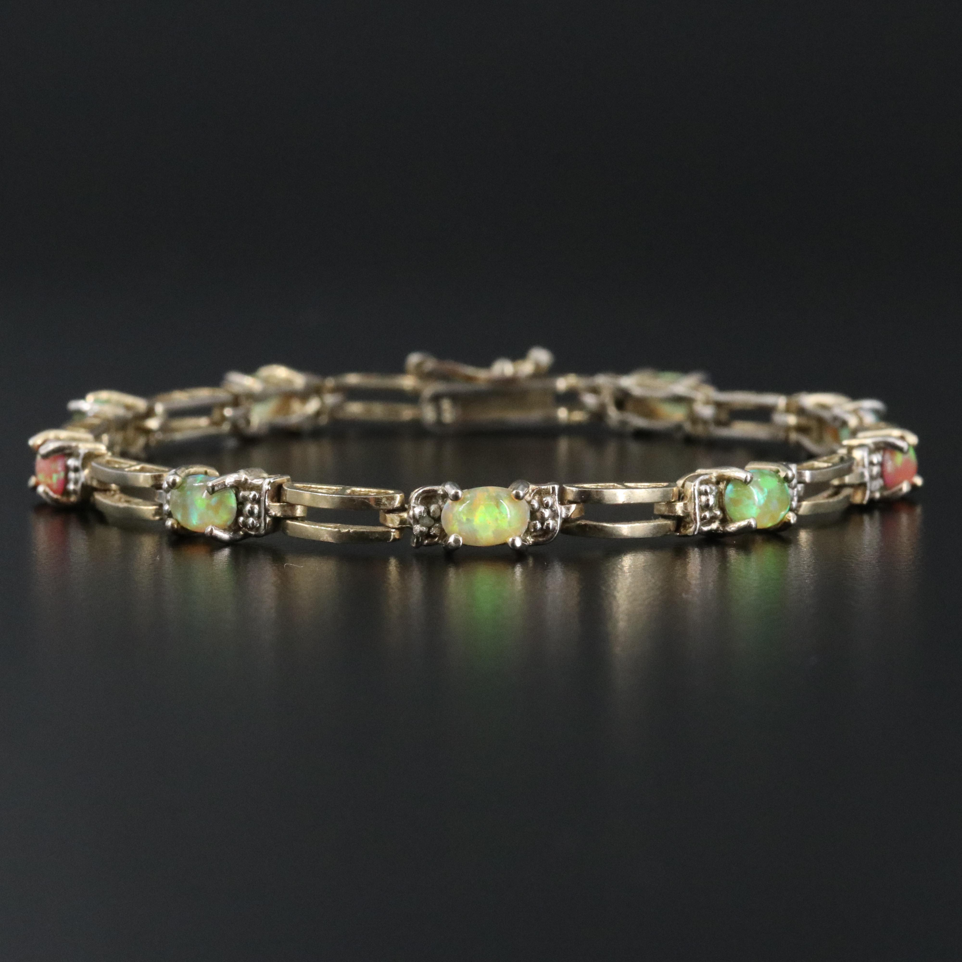 Sterling Opal and Diamond Accented Line Bracelet