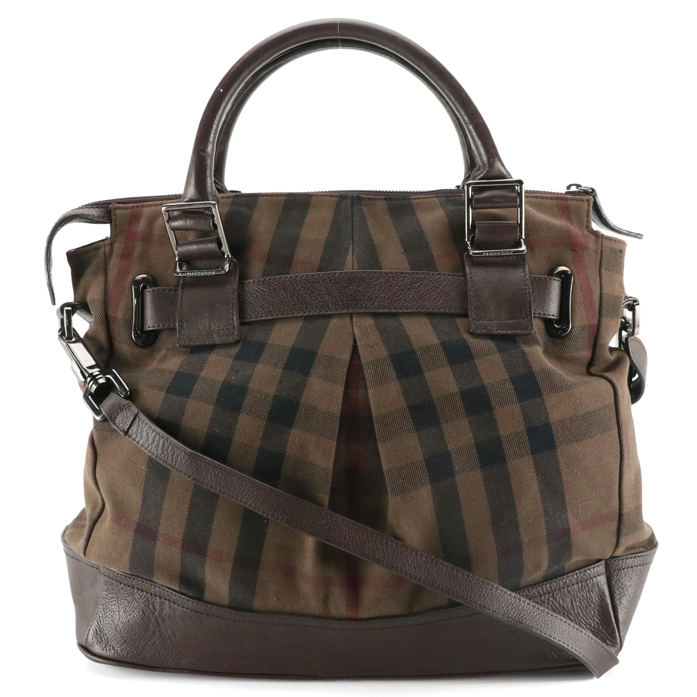 Burberry Check Canvas and Calfskin Grain Leather Two-Way Bag