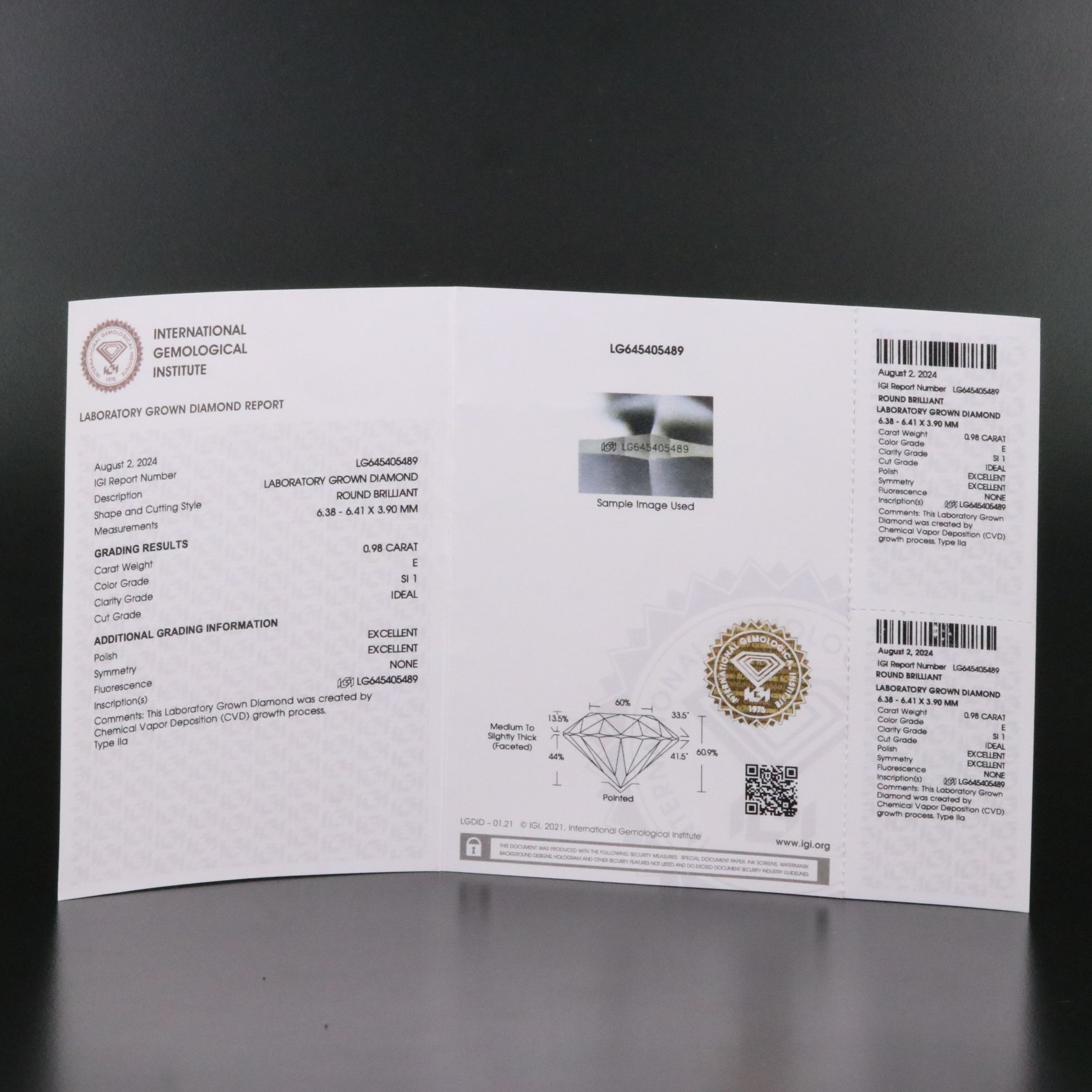 Loose 0.98 CT Lab Grown Diamond with IGI Report