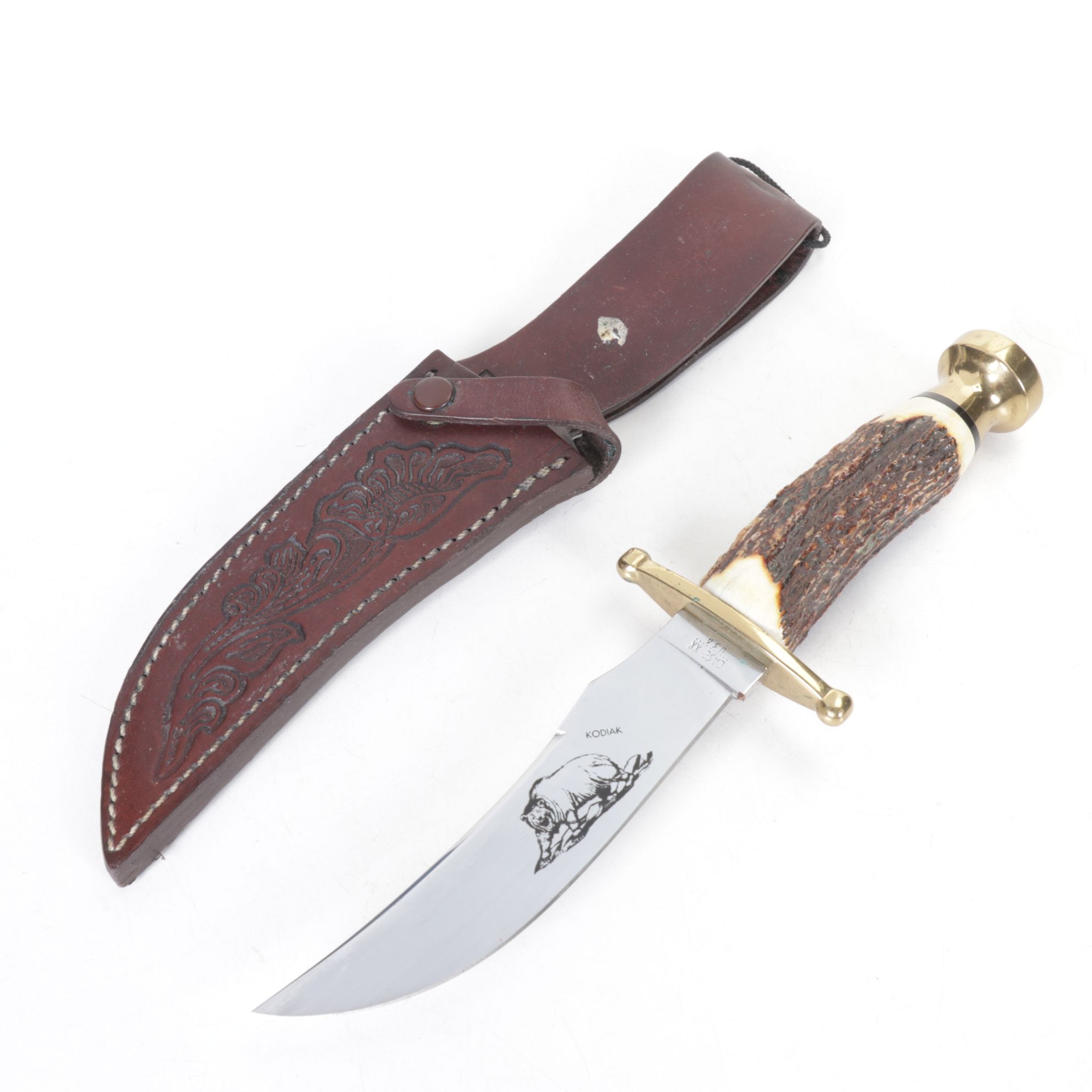 Case XX Fixed Blade Stainless Steel "Kodiak" Hunter Knife with Leather Sheath