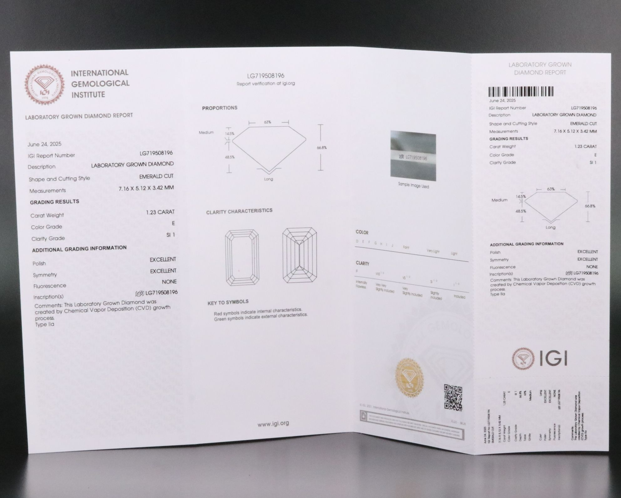 Loose 1.23 CT Lab Grown Diamond with IGI Report