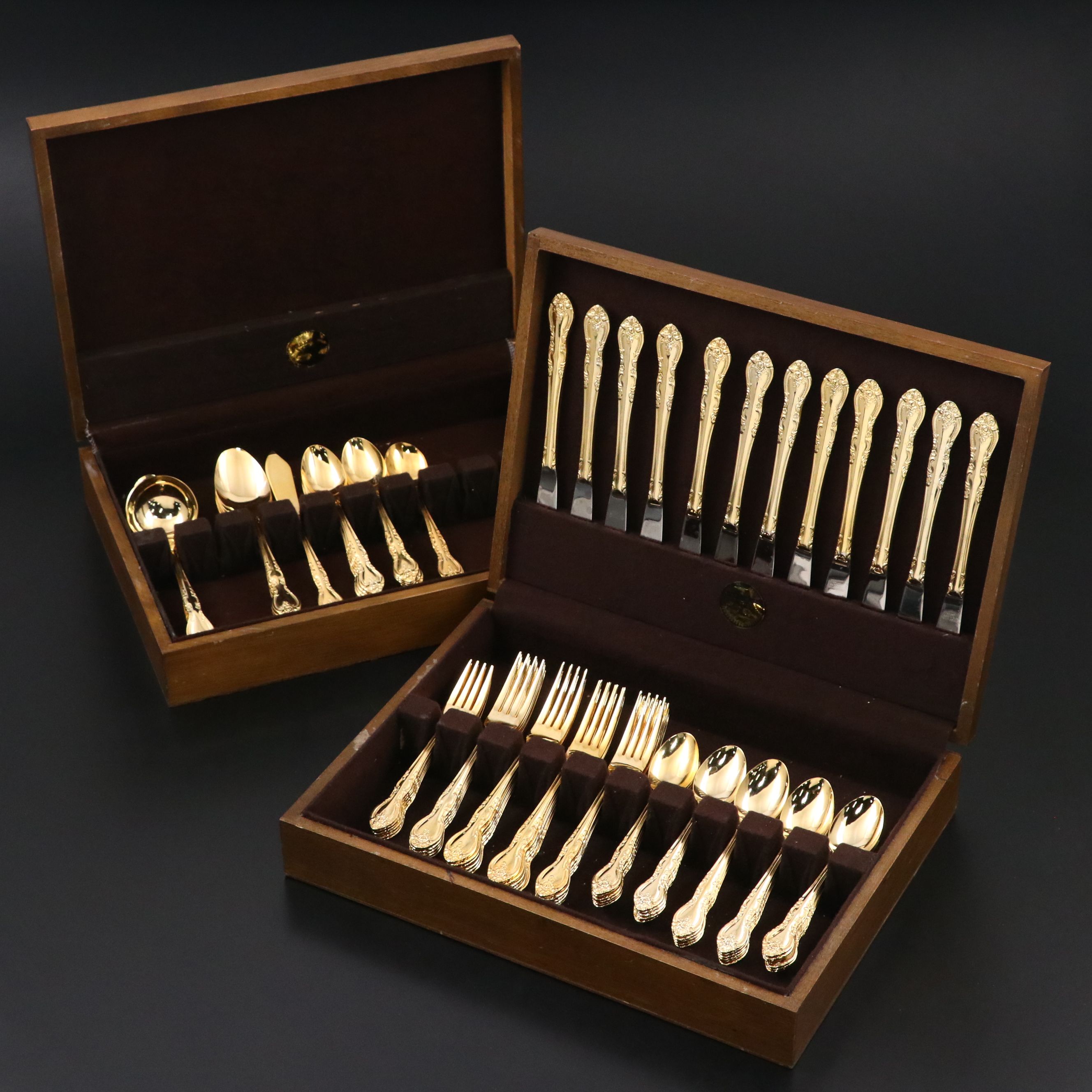 Goldworks "Sarah Ann" Flatware with Wooden Cases, Late 20th Century