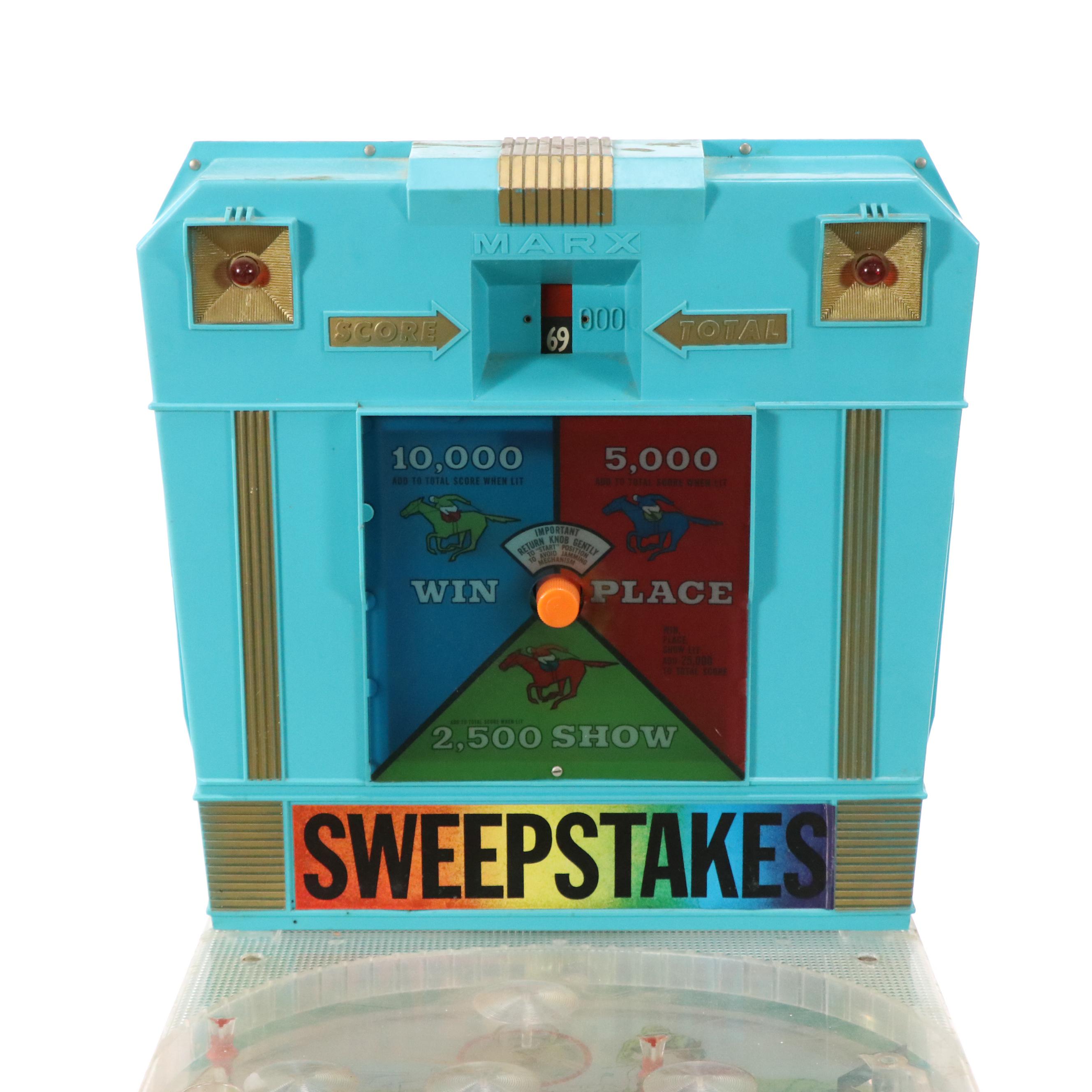 Marx "Sweepstakes" Horse Race Themed Electric Pinball Machine, 1960s