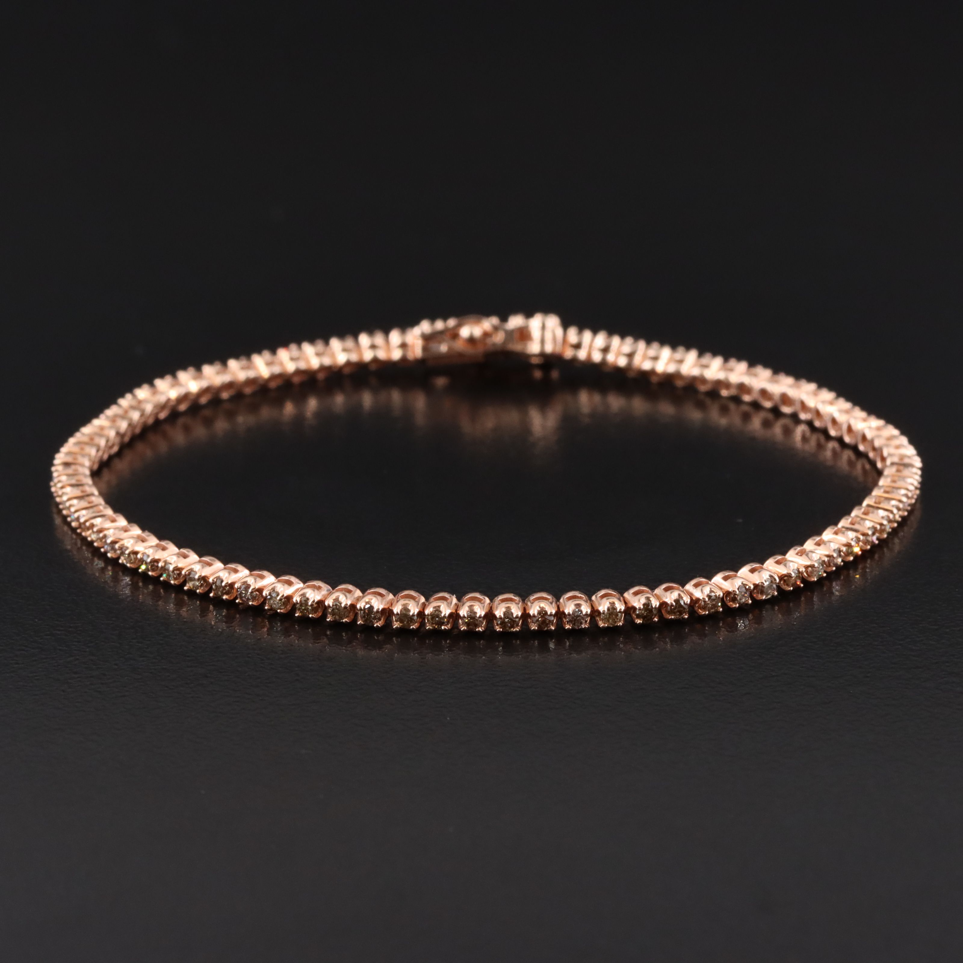 14K Rose Gold 0.90 CTW Diamond Line Bracelet Featuring Fancy Brown