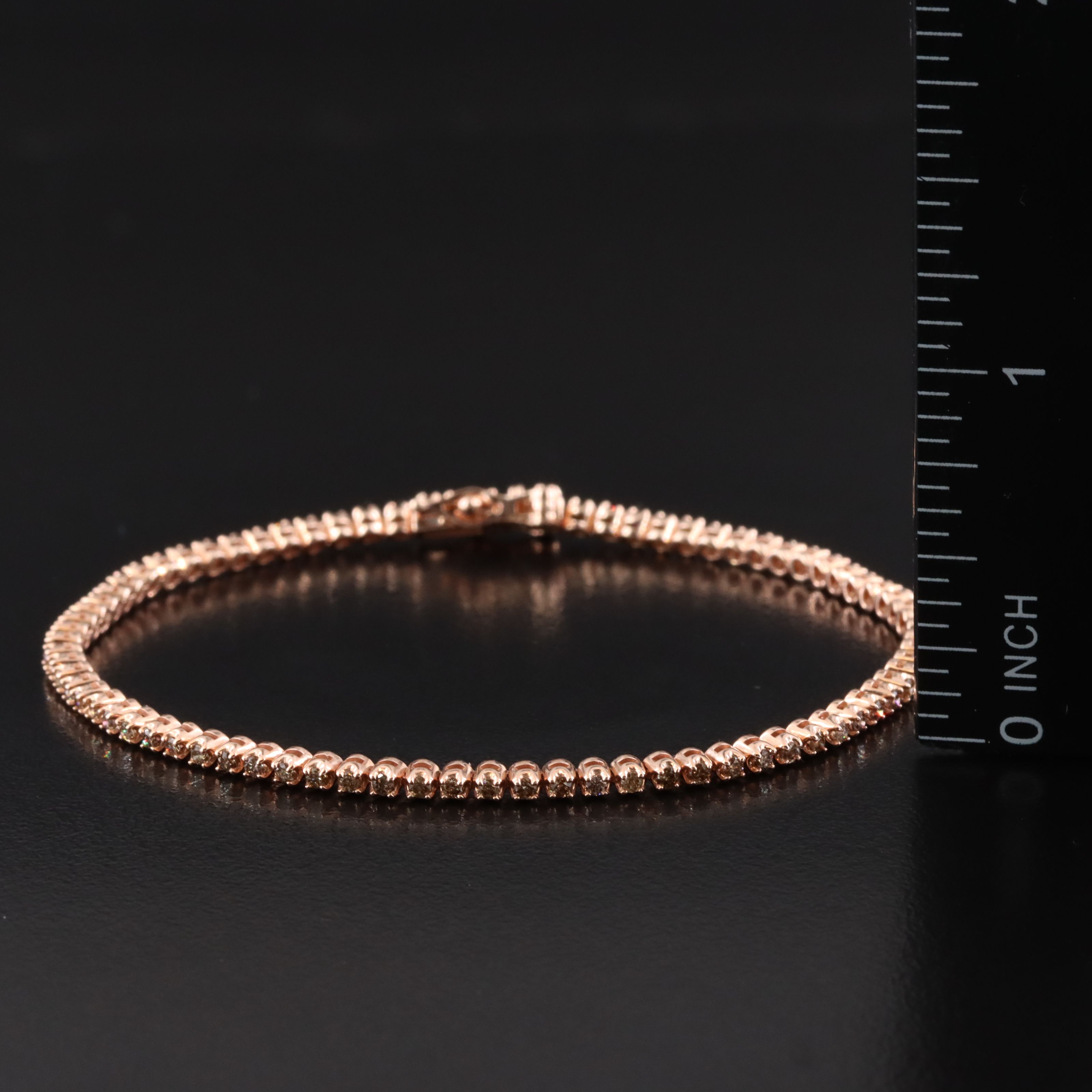 14K Rose Gold 0.90 CTW Diamond Line Bracelet Featuring Fancy Brown