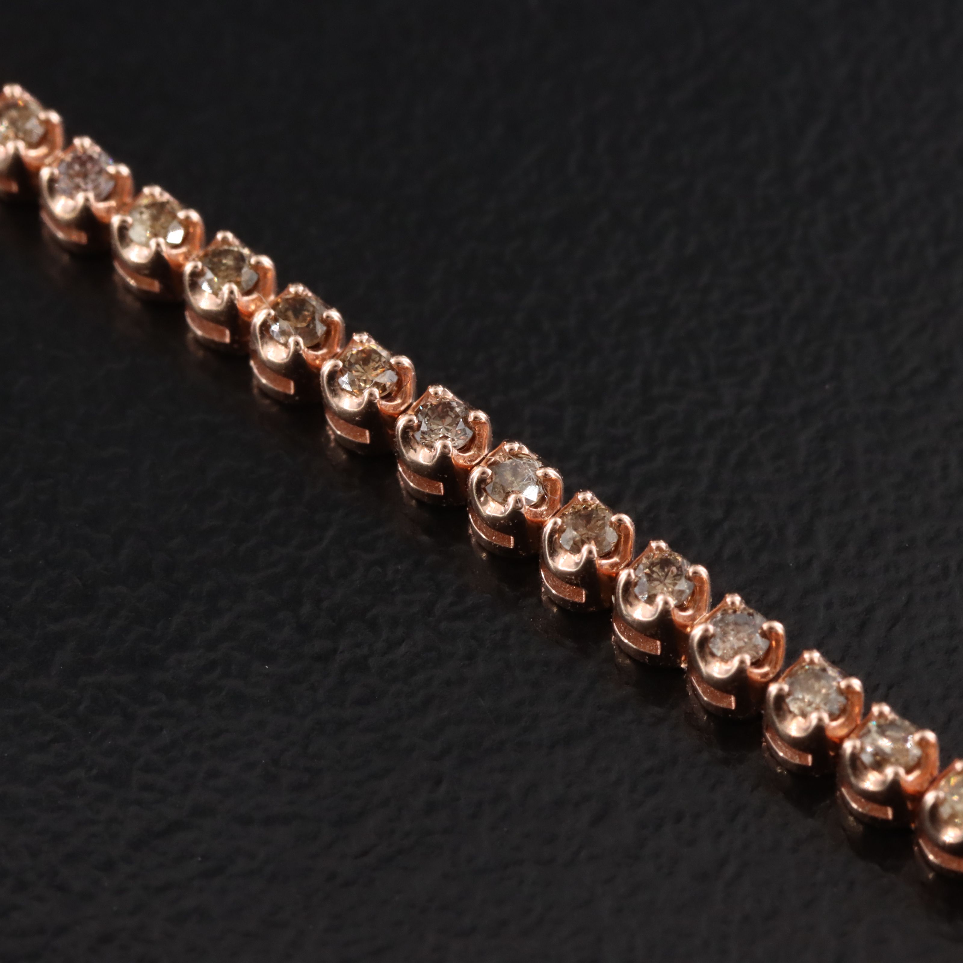 14K Rose Gold 0.90 CTW Diamond Line Bracelet Featuring Fancy Brown