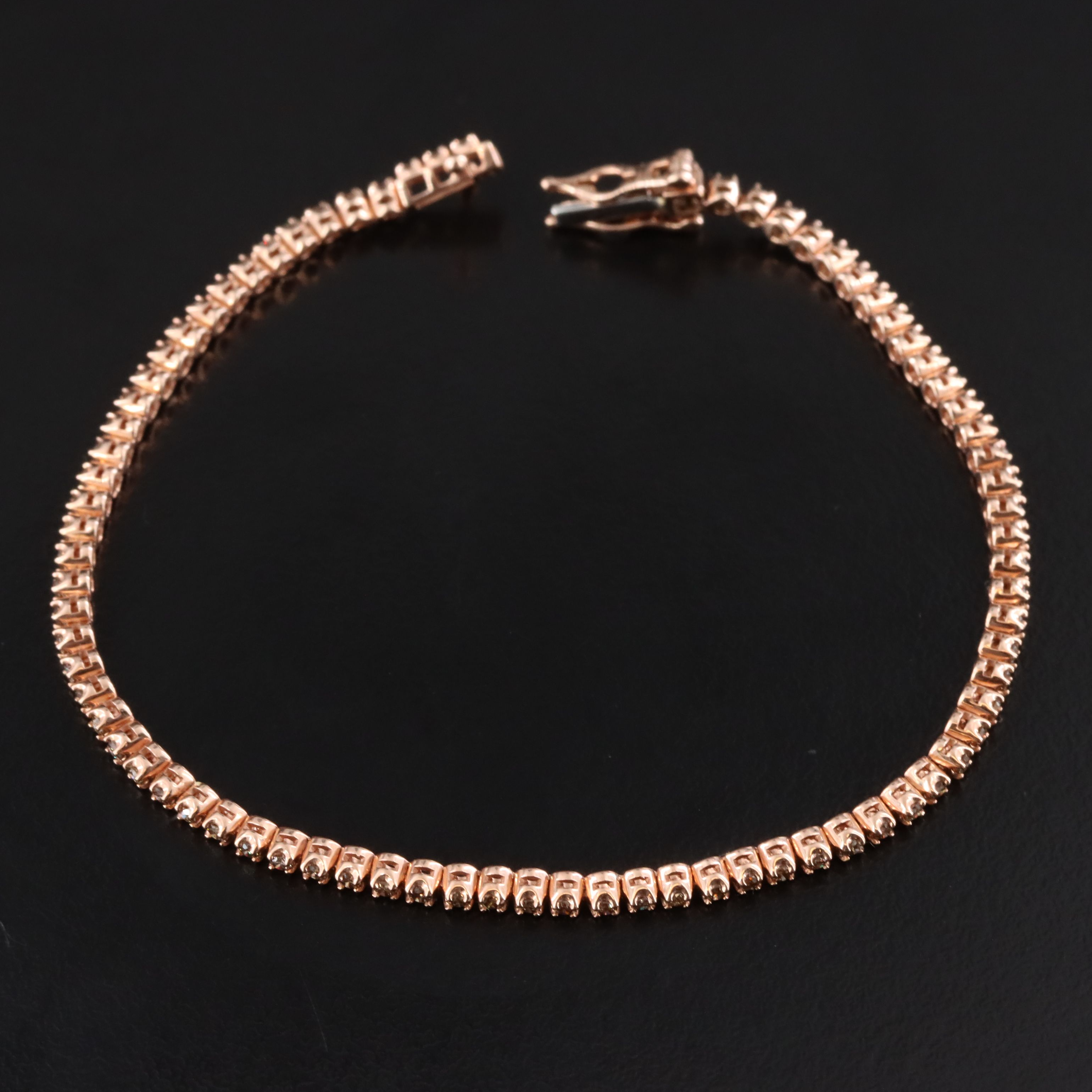 14K Rose Gold 0.90 CTW Diamond Line Bracelet Featuring Fancy Brown