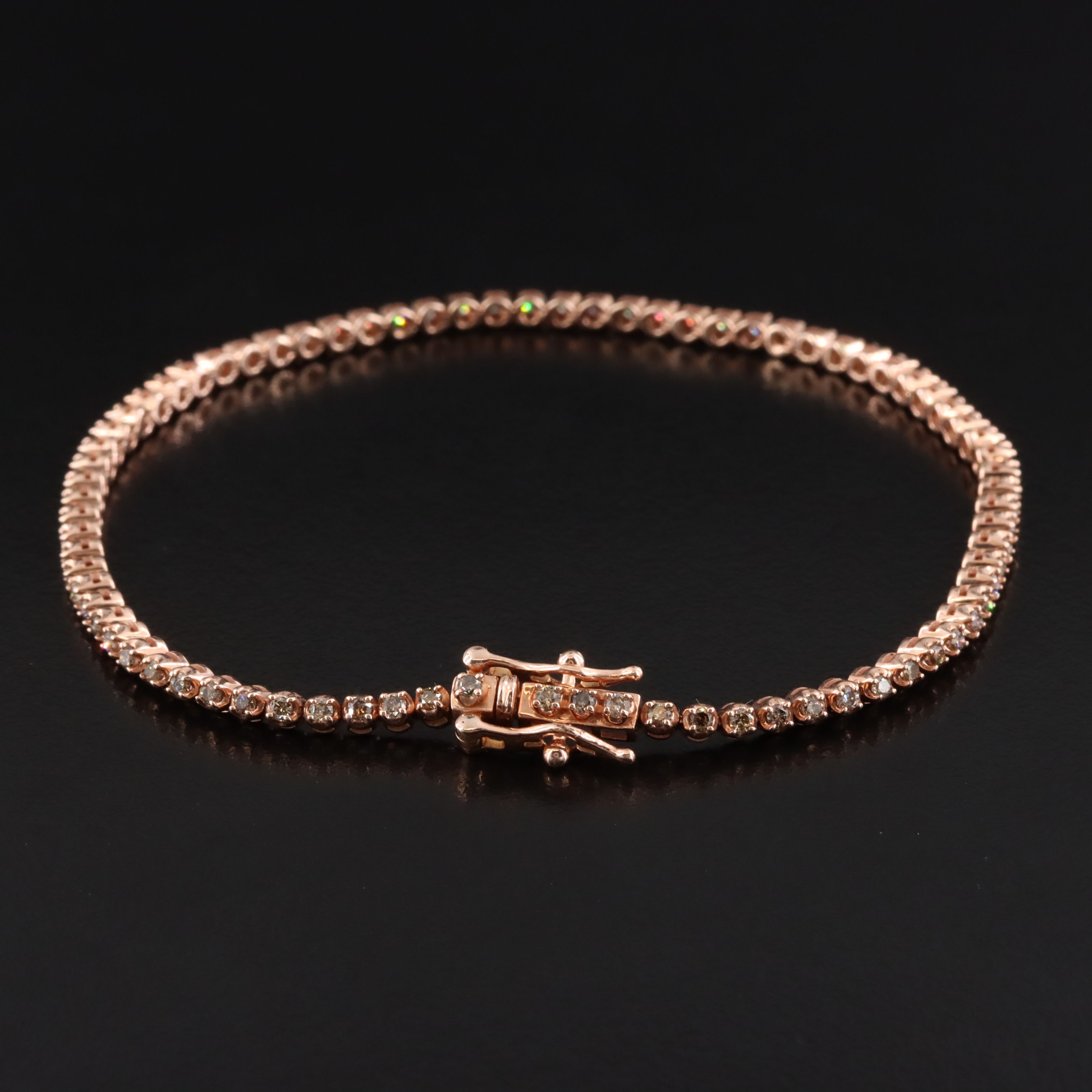 14K Rose Gold 0.90 CTW Diamond Line Bracelet Featuring Fancy Brown