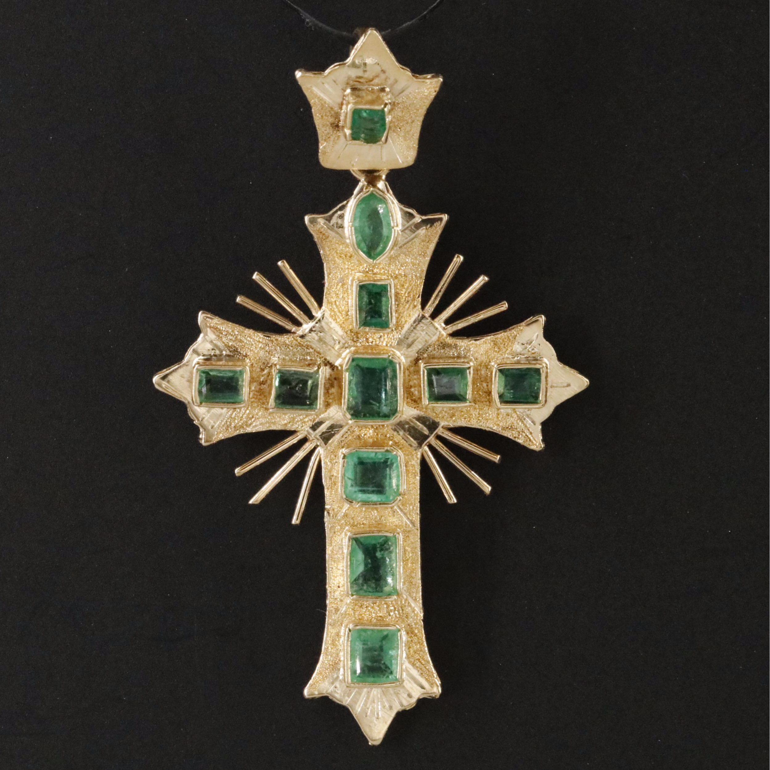 18K Emerald Cross Pendant