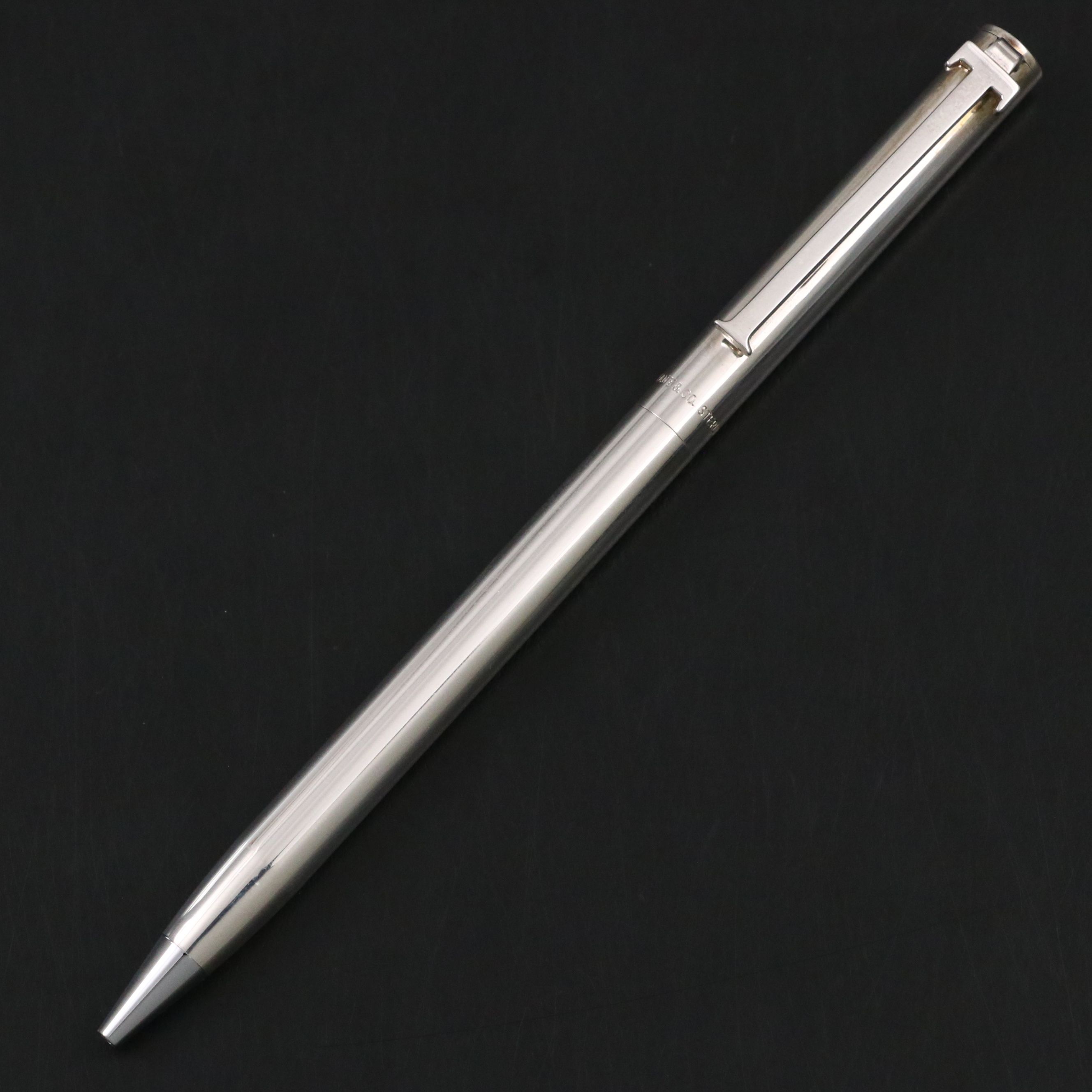 Tiffany & Co. T-Clip Sterling Silver Ballpoint Pen with Case and Cloth Pouch