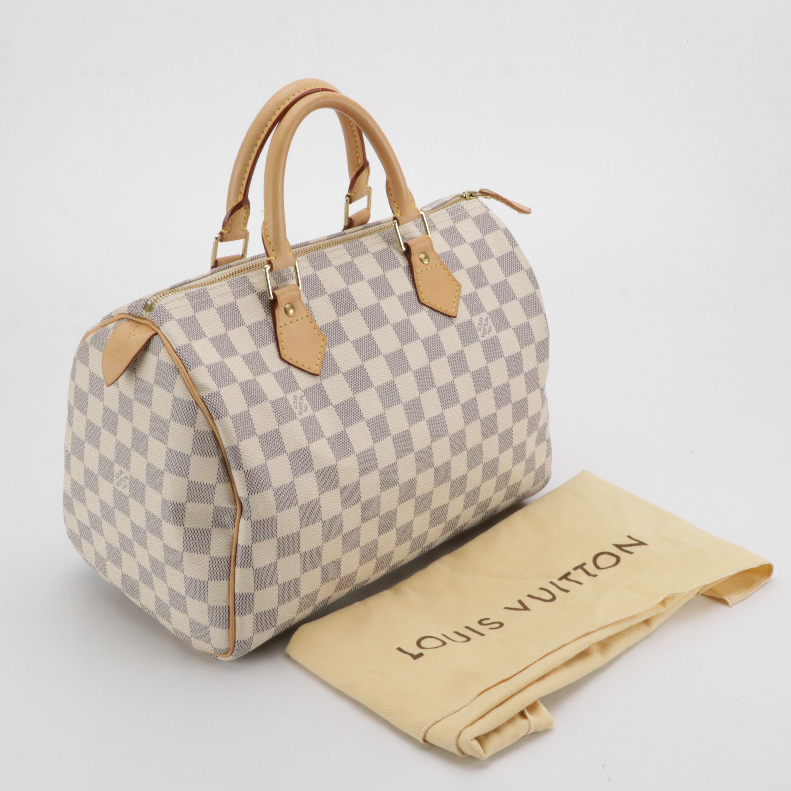 Louis Vuitton Speedy 30 Boston Bag in Damier Azur Canvas and Vachetta Leather