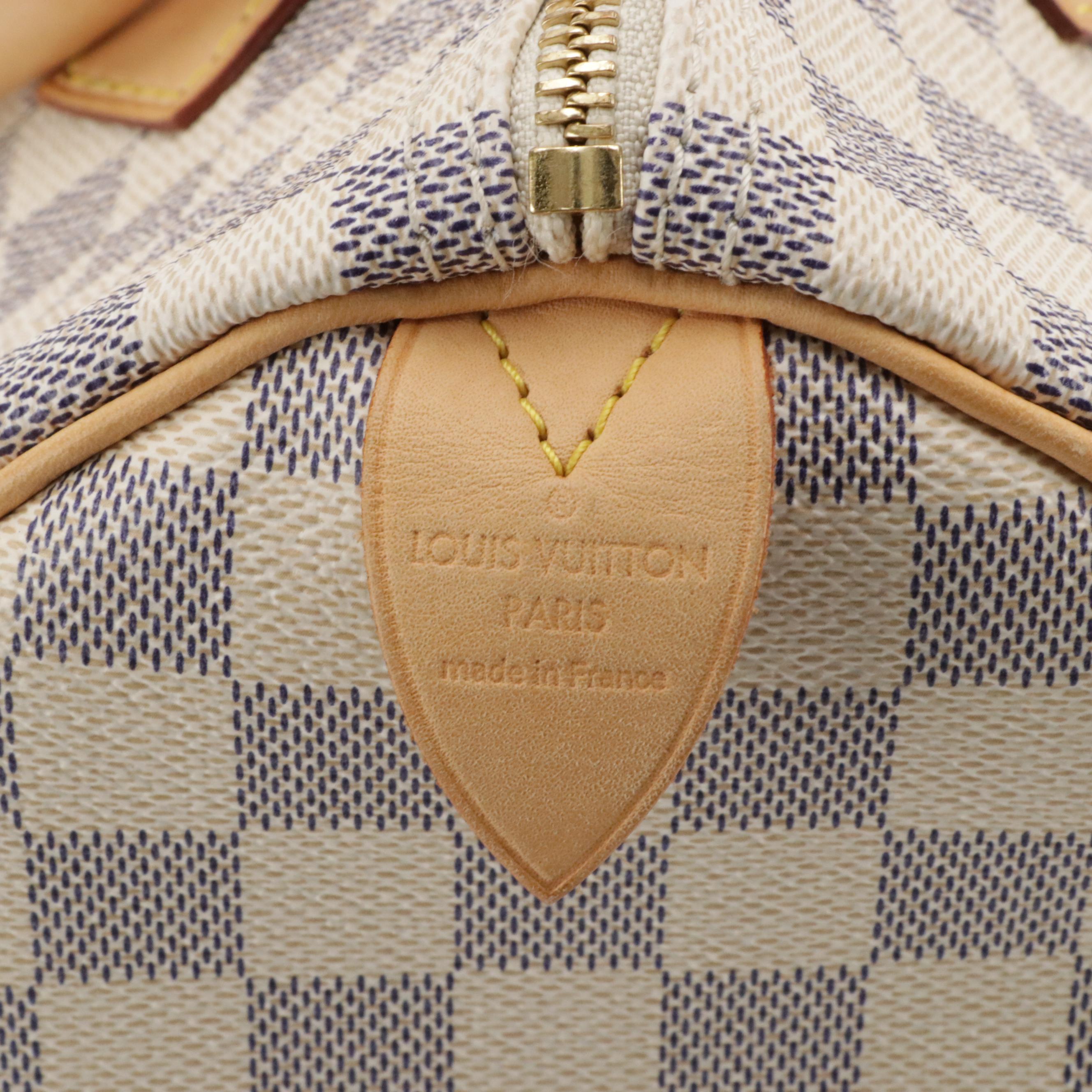Louis Vuitton Speedy 30 Boston Bag in Damier Azur Canvas and Vachetta Leather