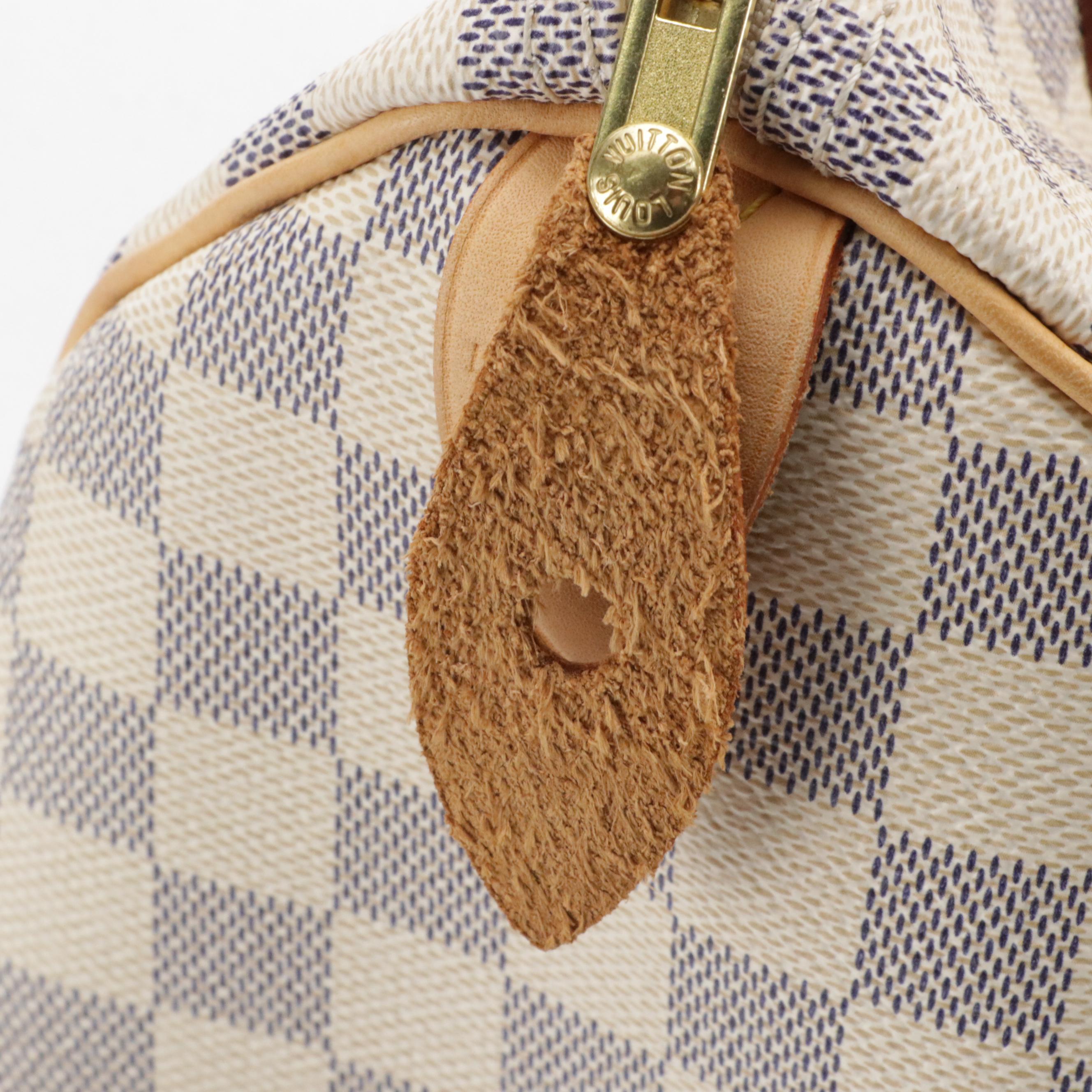 Louis Vuitton Speedy 30 Boston Bag in Damier Azur Canvas and Vachetta Leather