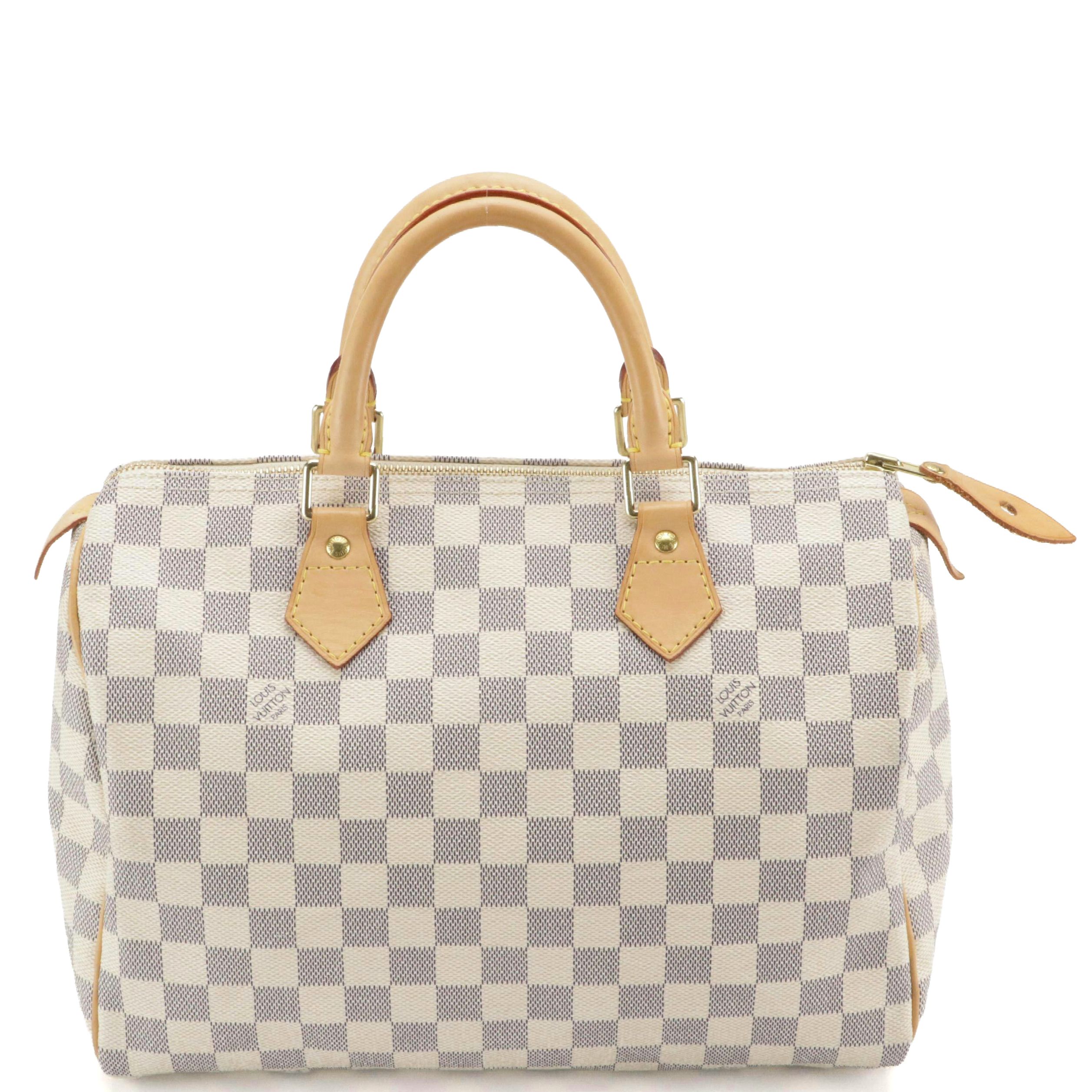 Louis Vuitton Speedy 30 Boston Bag in Damier Azur Canvas and Vachetta Leather