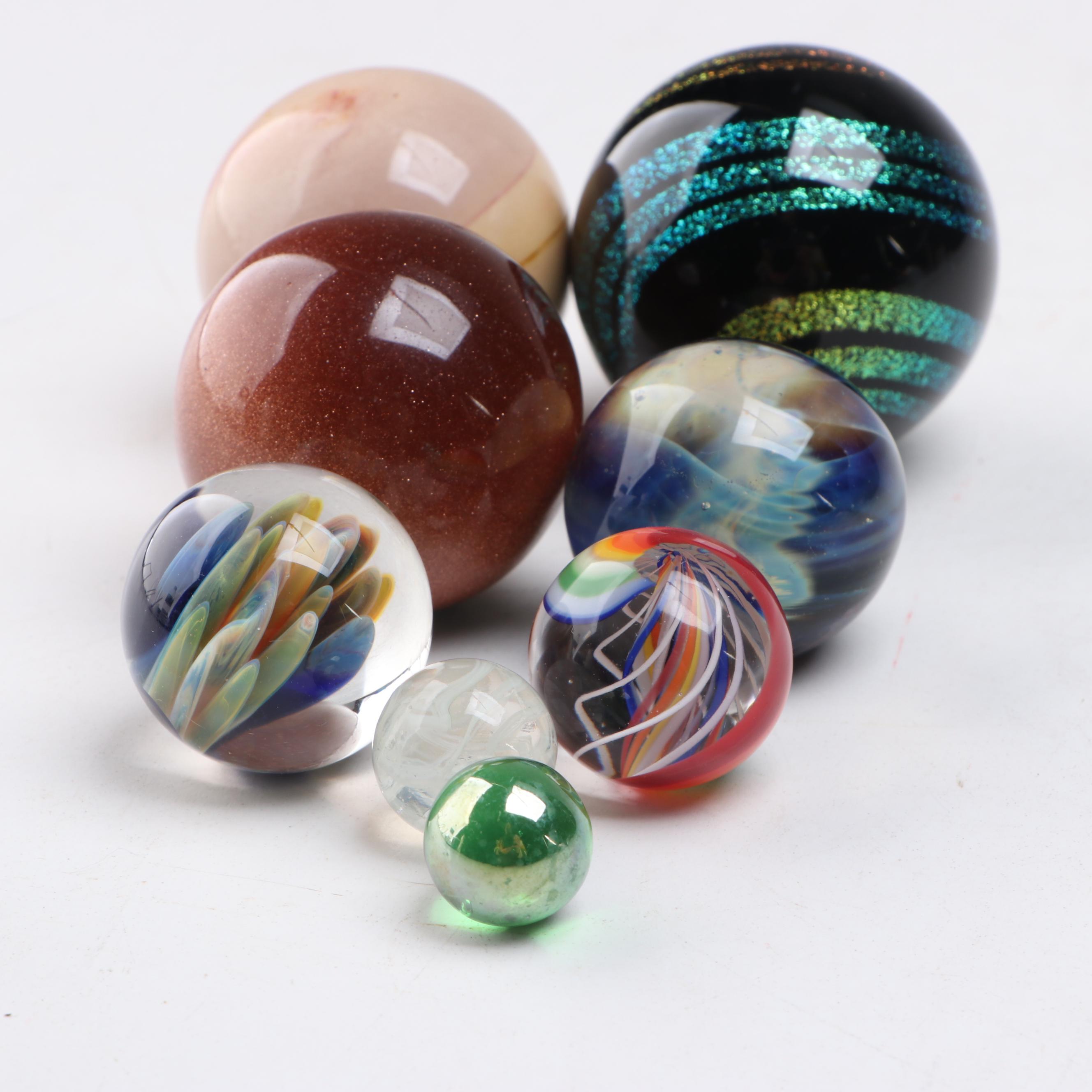 Hot House Black Aventurine Stripe and Other Studio Art Glass Marbles
