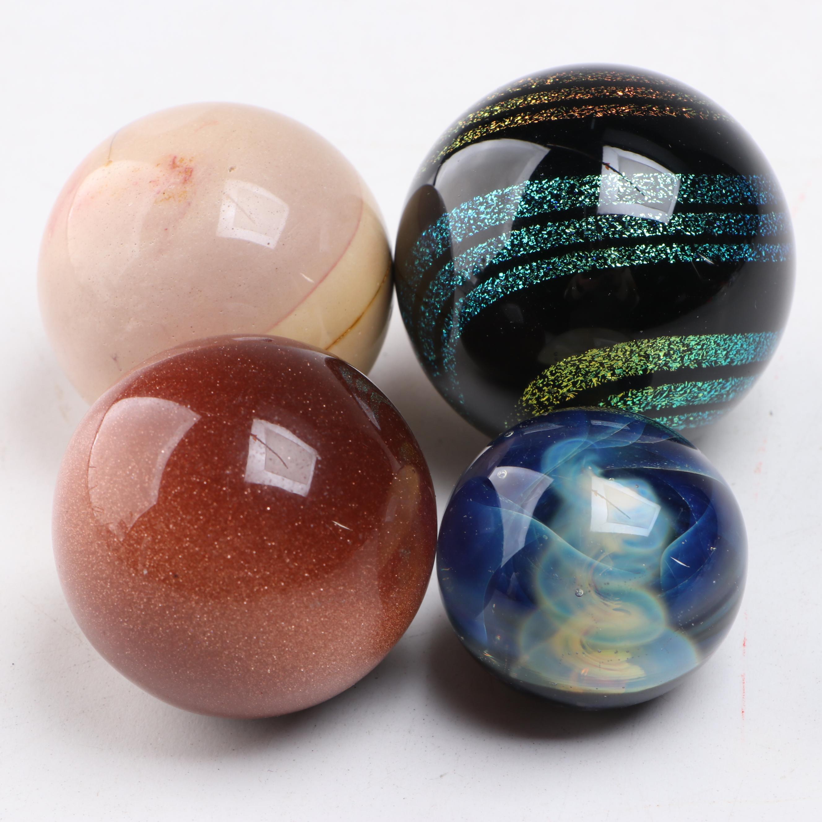 Hot House Black Aventurine Stripe and Other Studio Art Glass Marbles