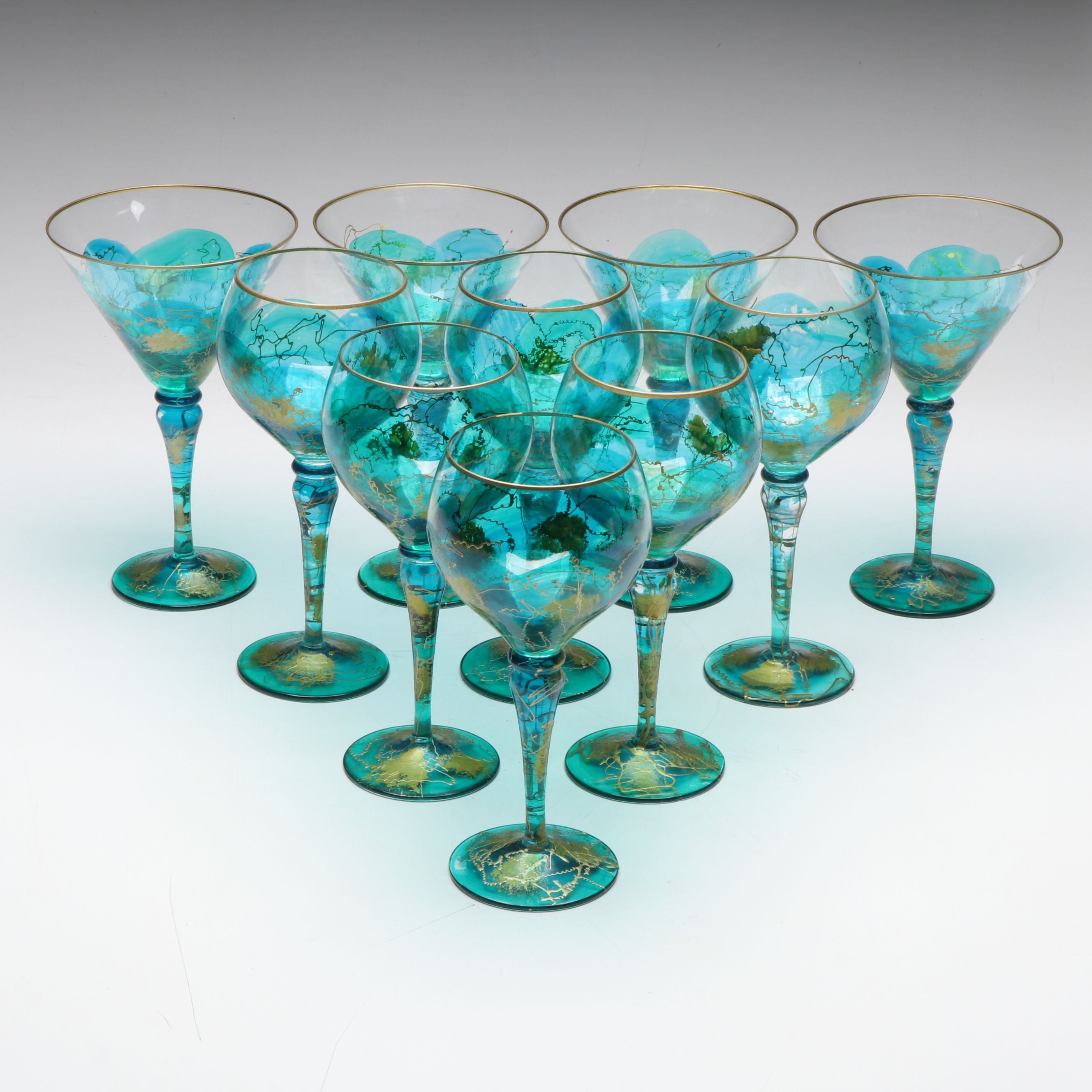 Euroglass Romania Hand Blown Art Glass Stemware