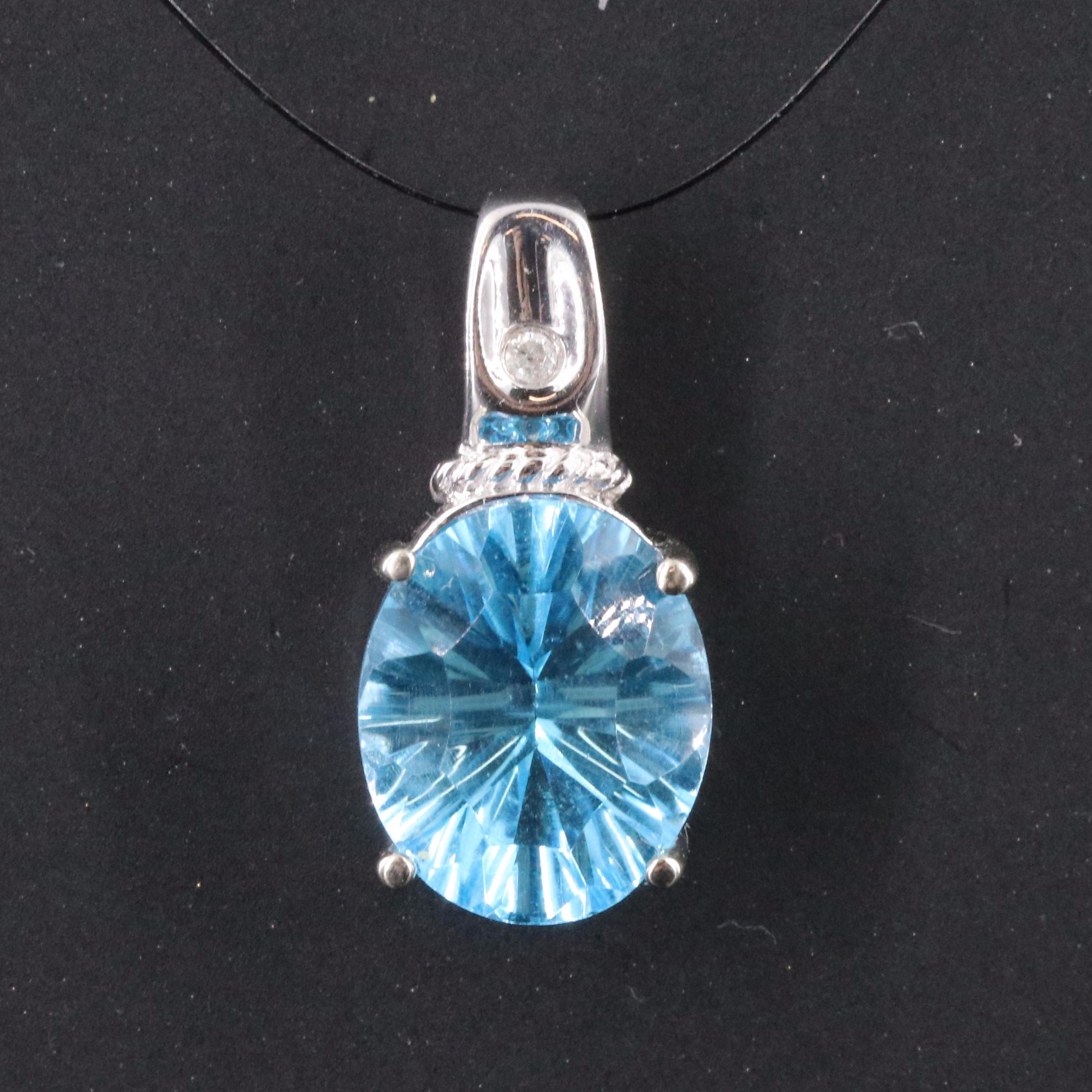 10K Swiss Blue Topaz and Diamond Pendant