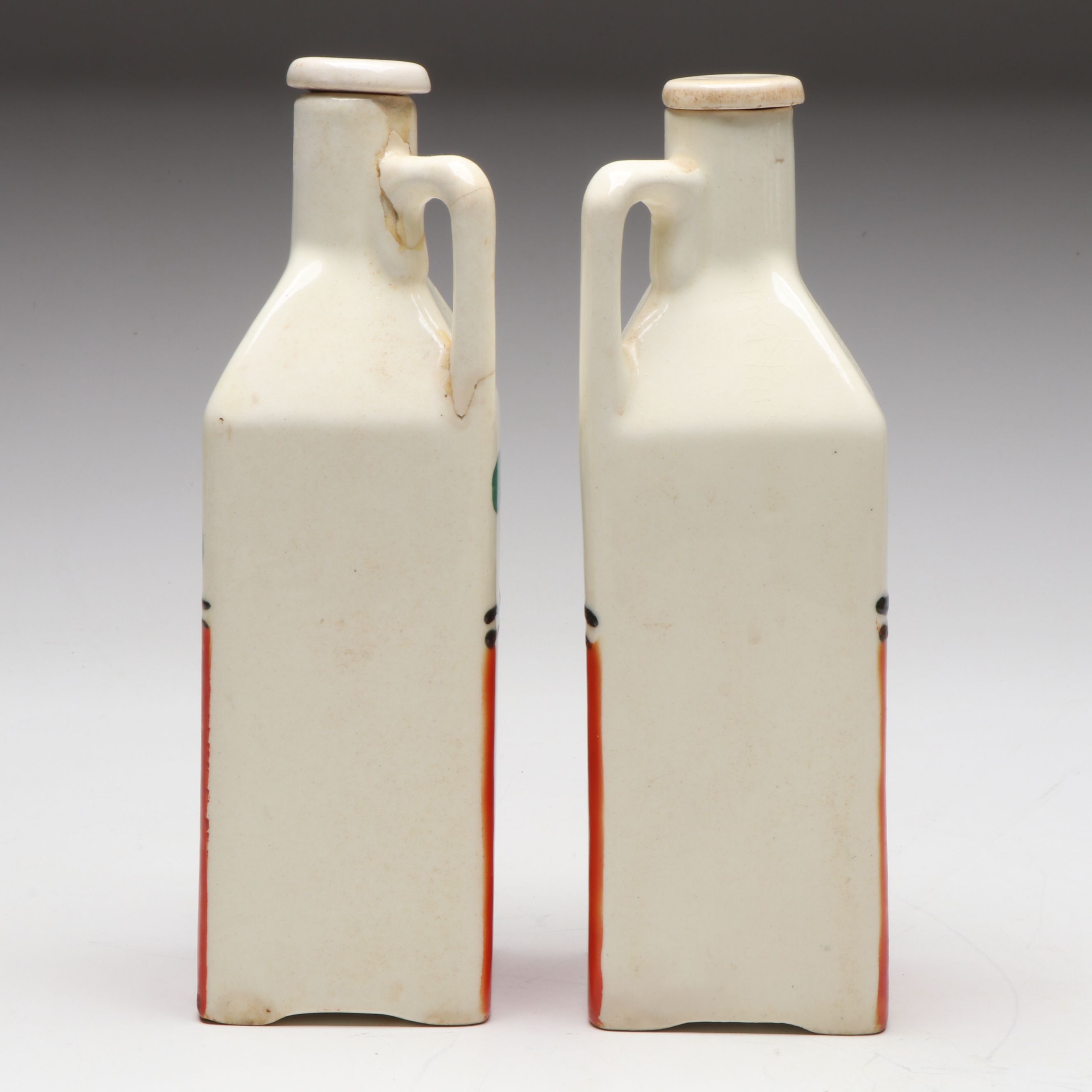 Czechoslovakian Hand-Painted Kitchen Canister Set with Oil and Vinegar Cruets