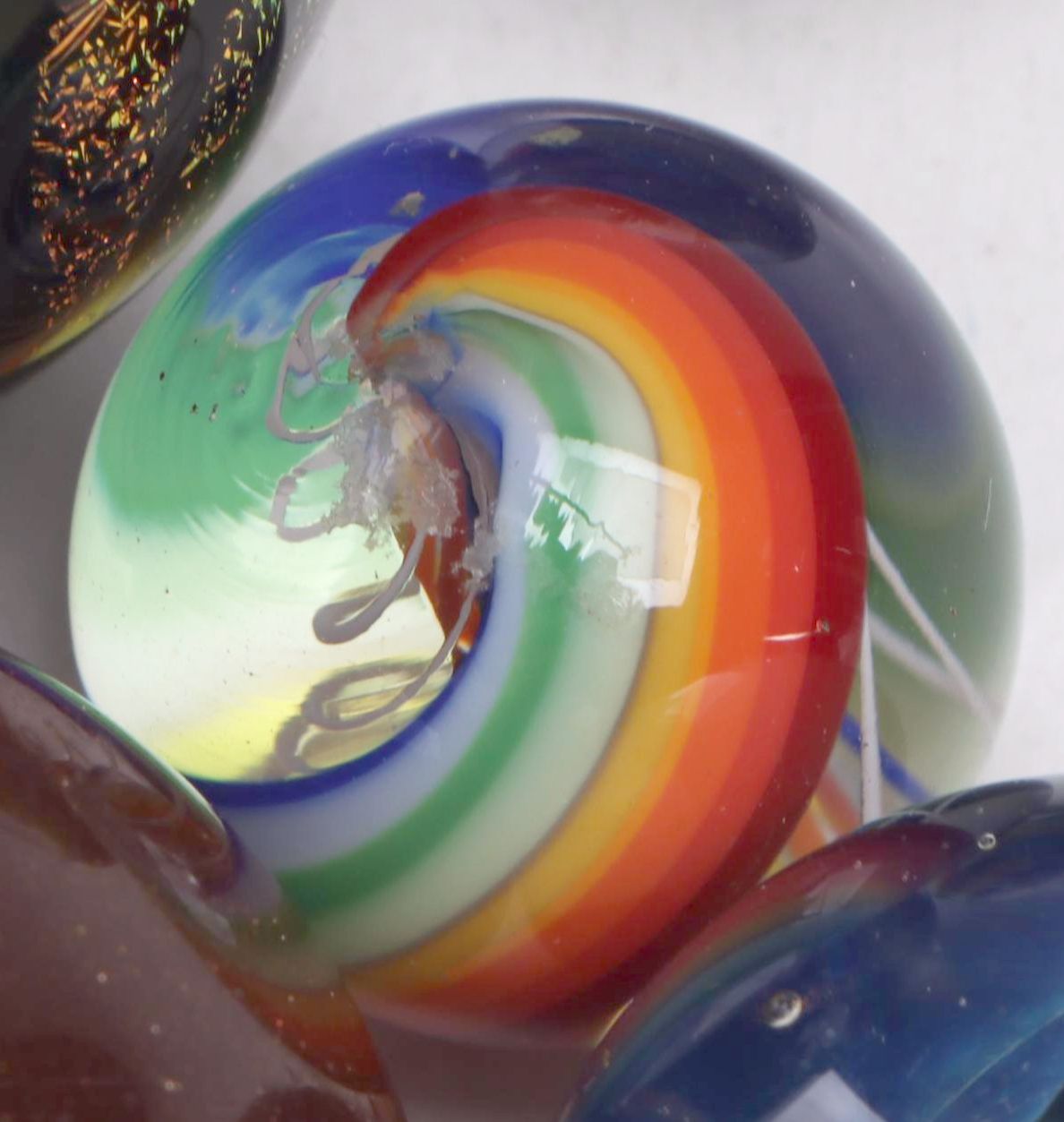 Hot House Black Aventurine Stripe and Other Studio Art Glass Marbles