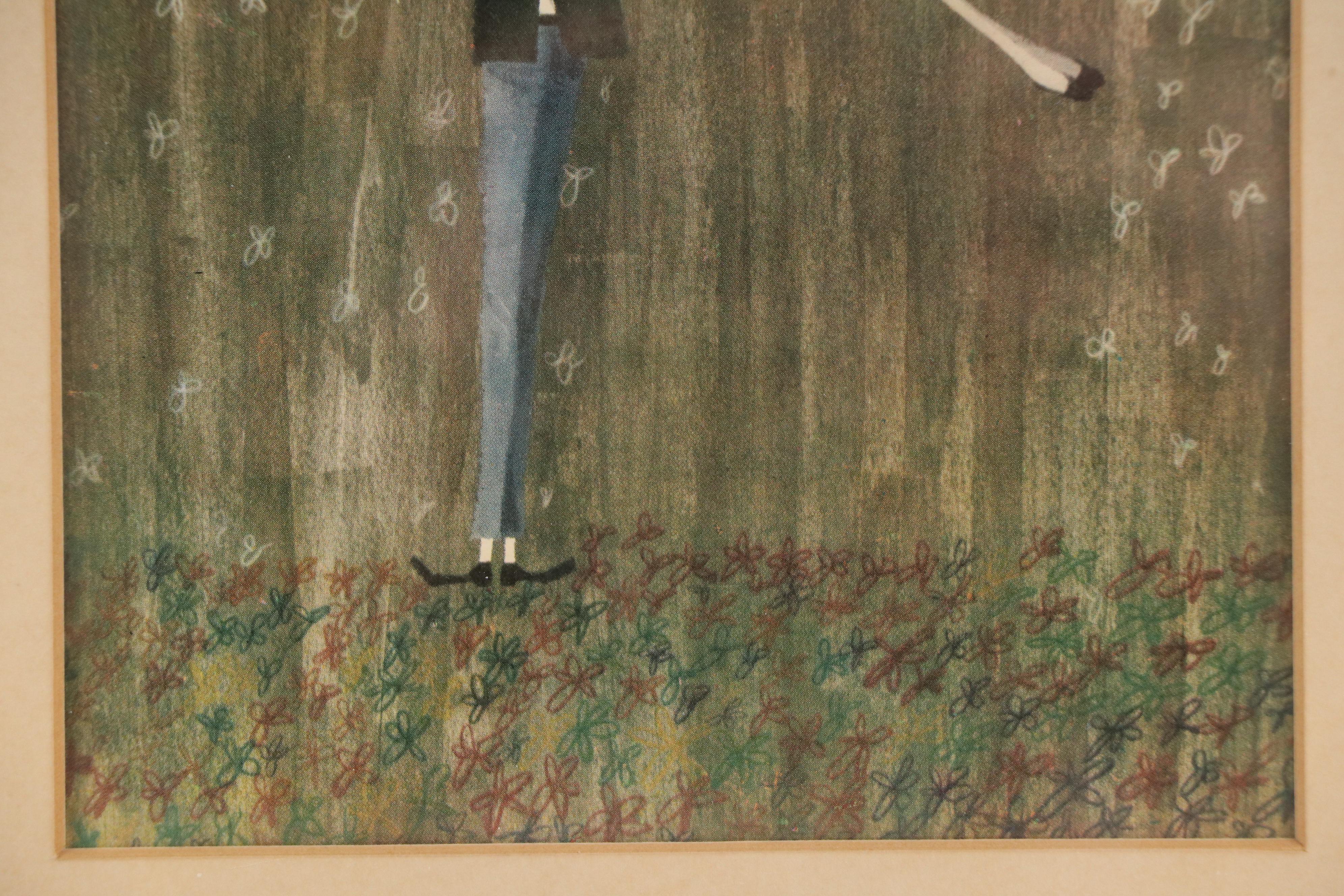 Mod Offset Lithograph Print of Couple in the Rain, Circa 1965