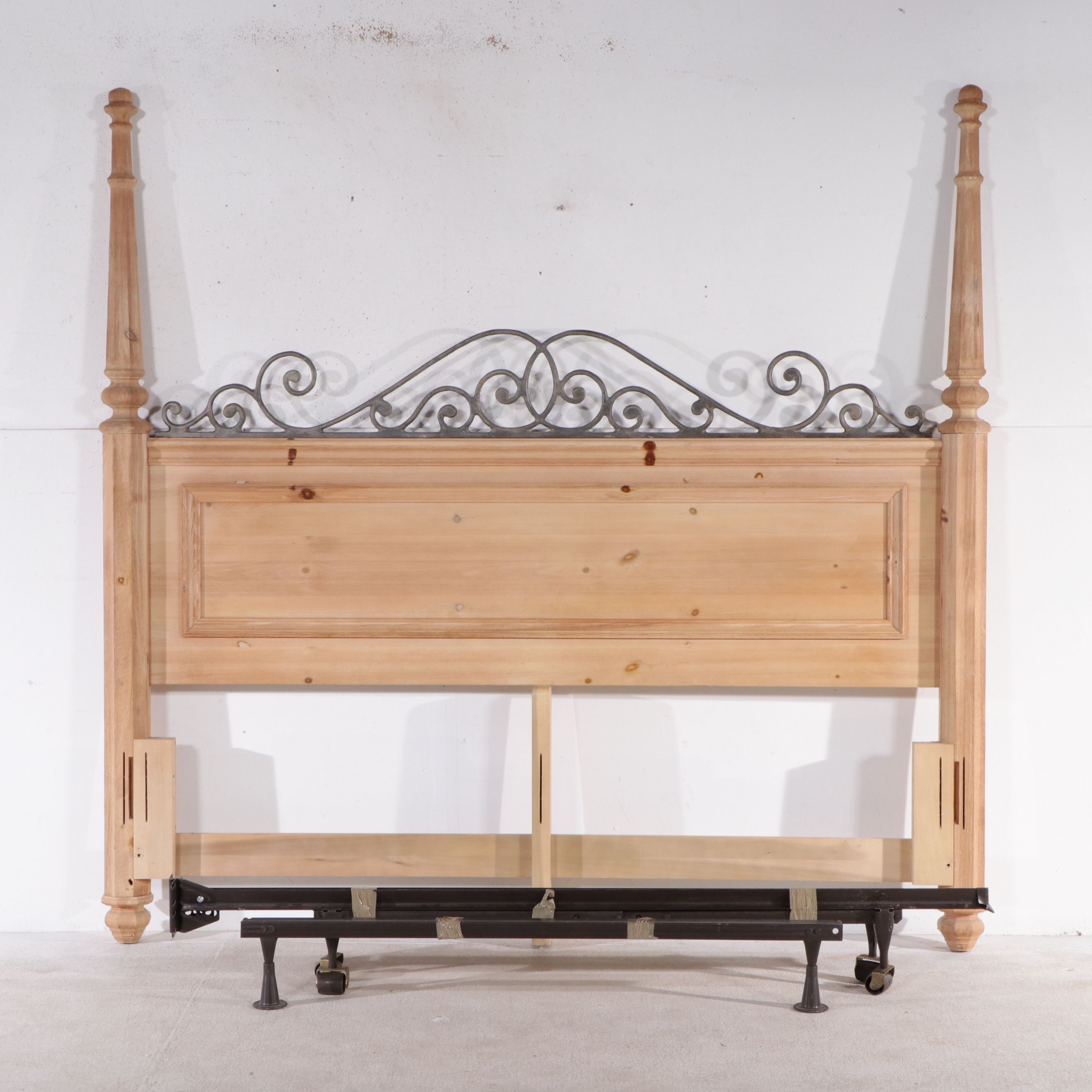 Pulaski Furniture Pine Headboard with Scrolled Metal Accent