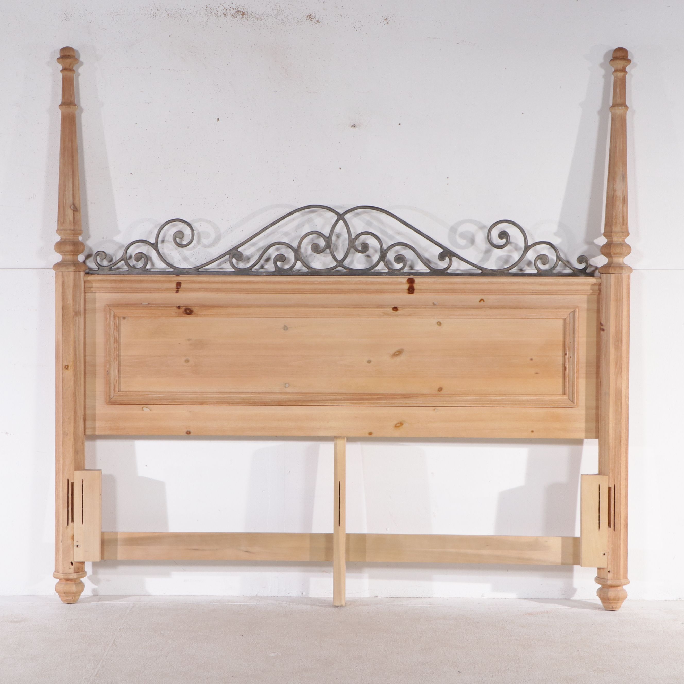 Pulaski Furniture Pine Headboard with Scrolled Metal Accent