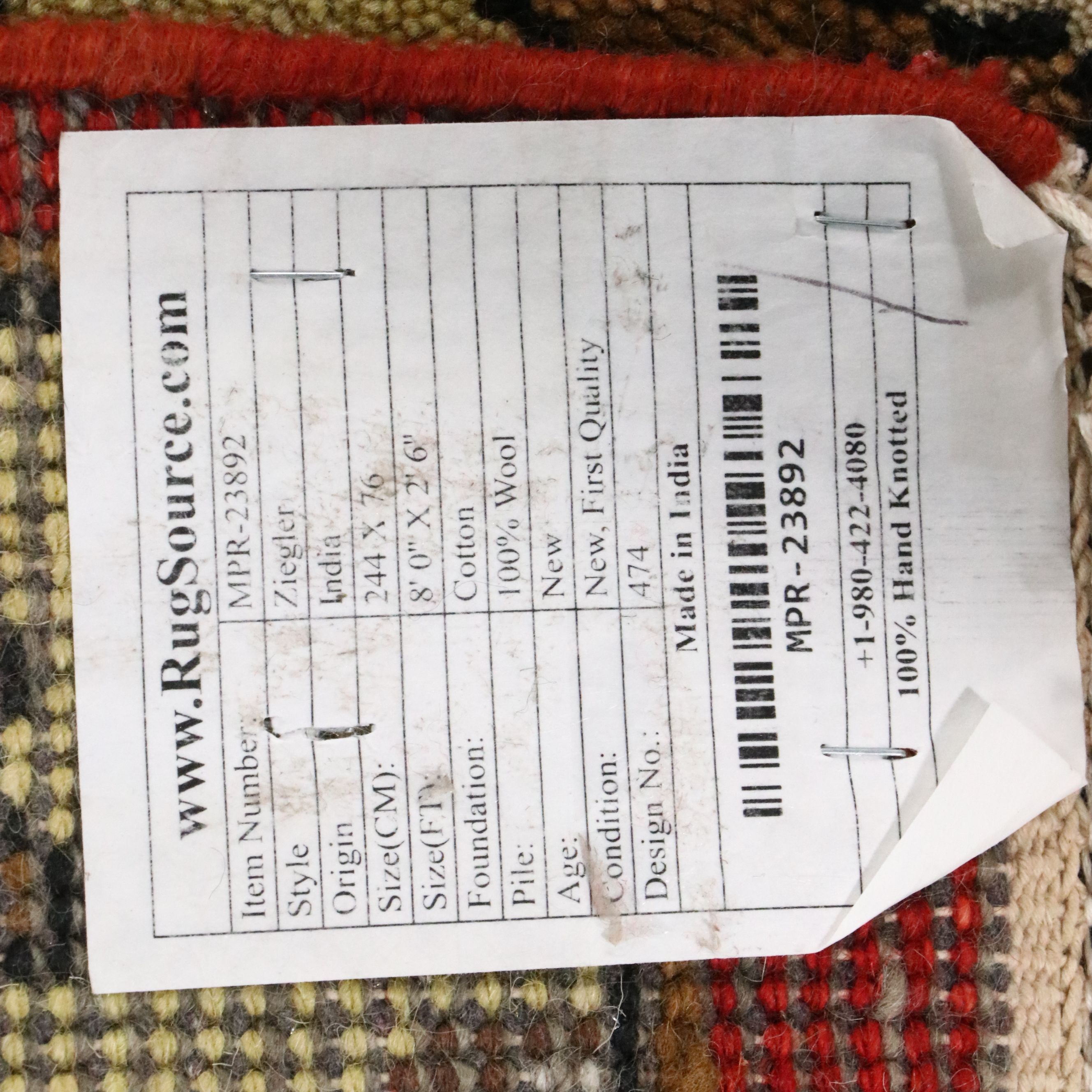 2'6 x 8'2 Hand-Knotted Indo-Persian Ziegler Carpet Runner