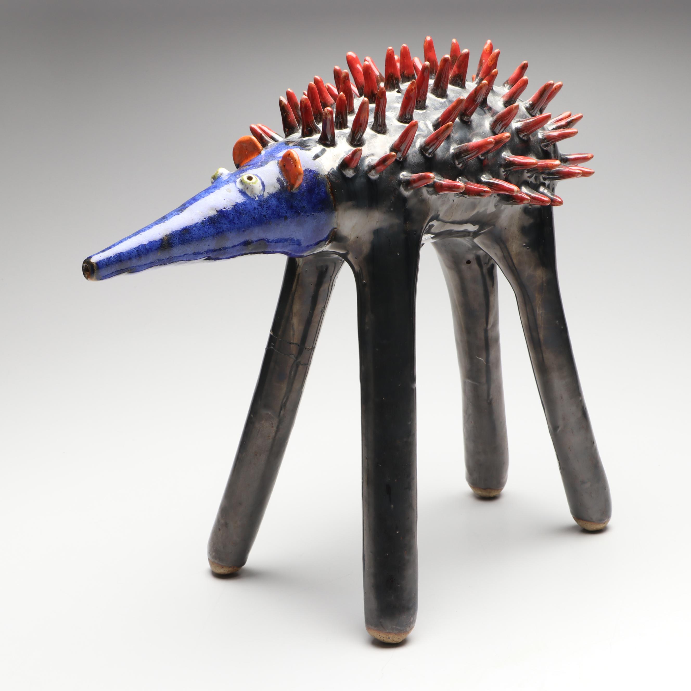 Jerzy Barankiewicz Polychrome Folk Art Pottery Hedgehog