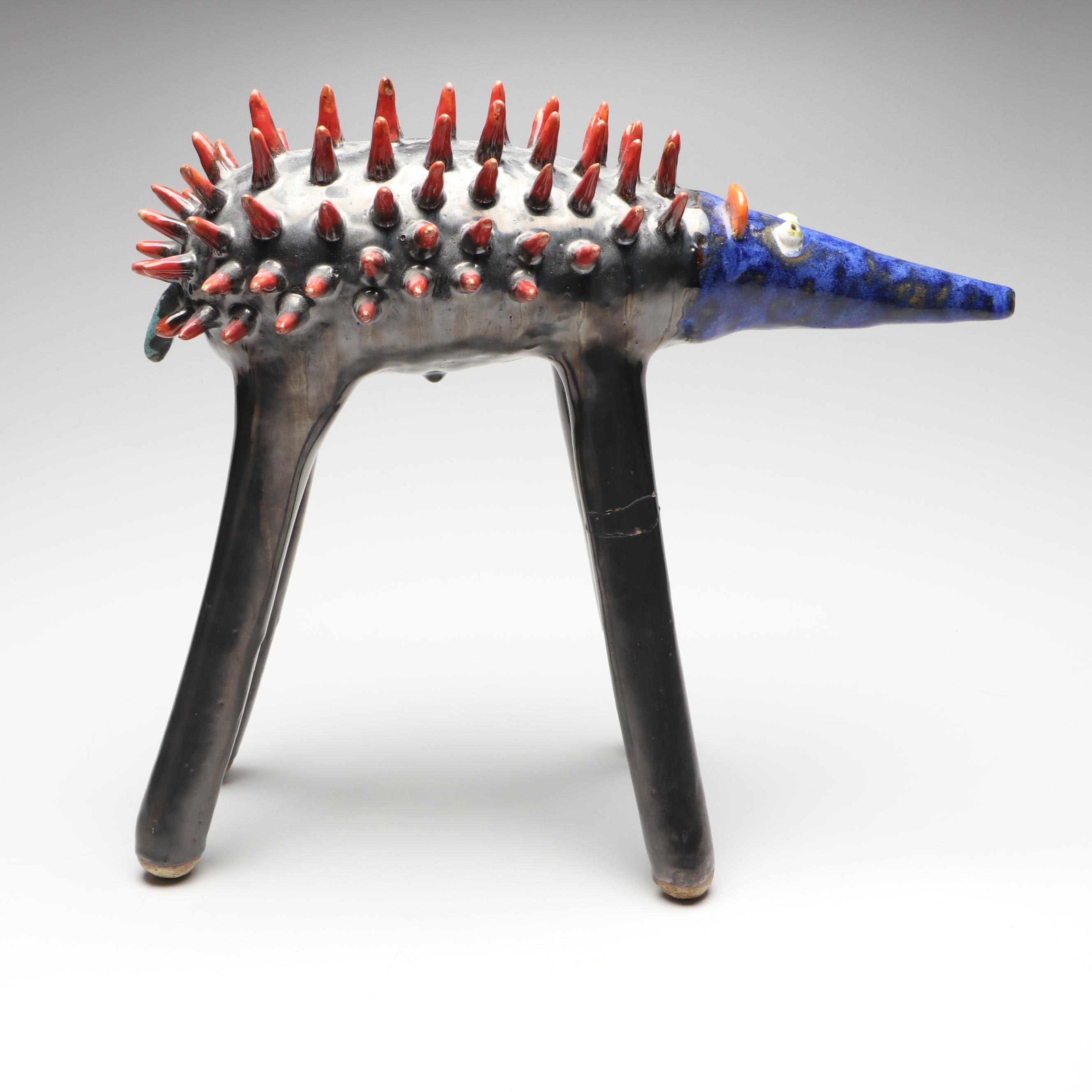 Jerzy Barankiewicz Polychrome Folk Art Pottery Hedgehog