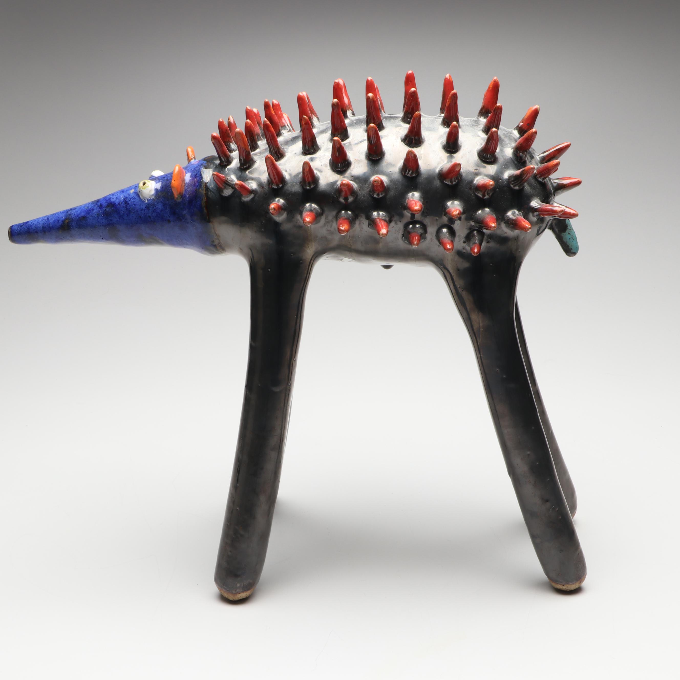 Jerzy Barankiewicz Polychrome Folk Art Pottery Hedgehog