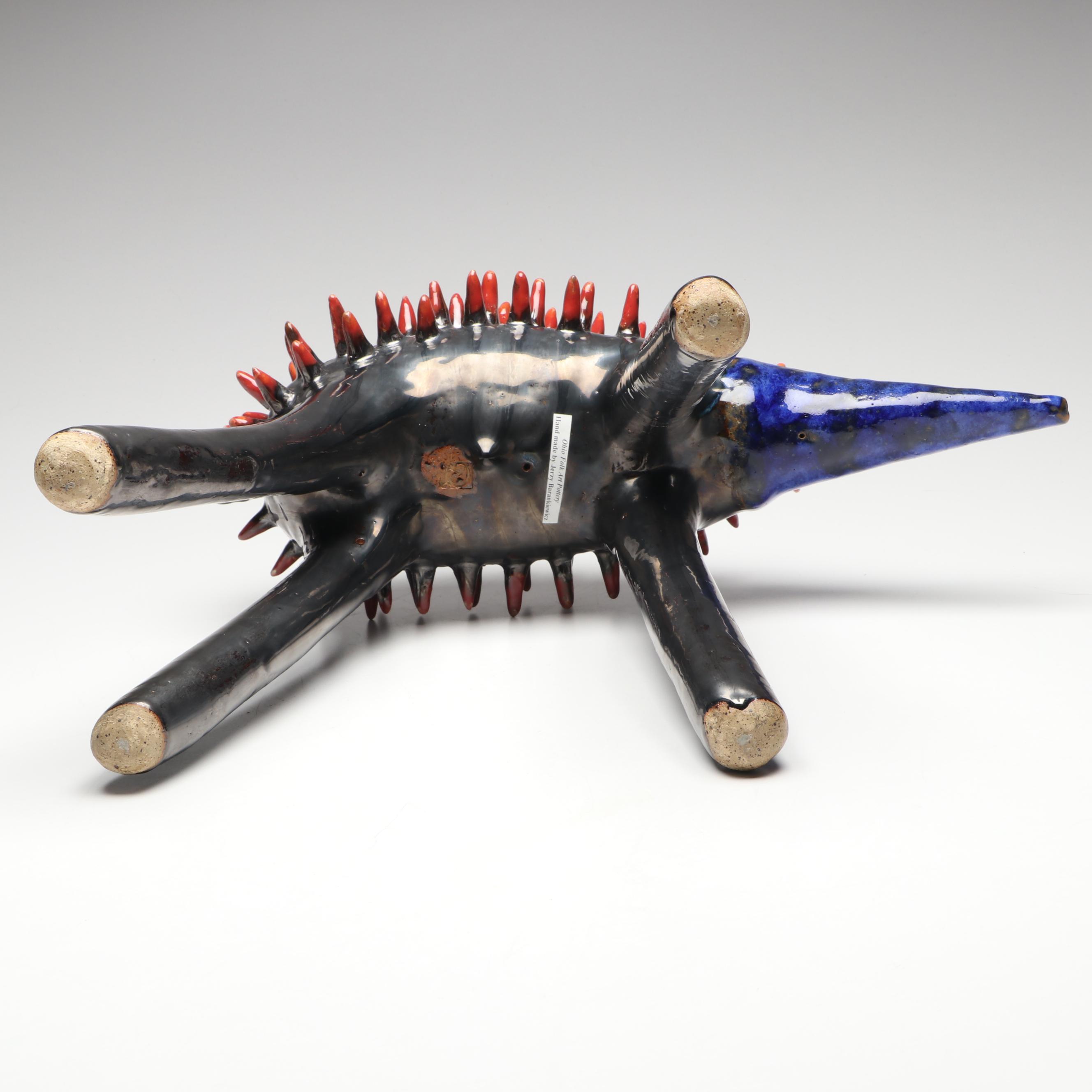 Jerzy Barankiewicz Polychrome Folk Art Pottery Hedgehog