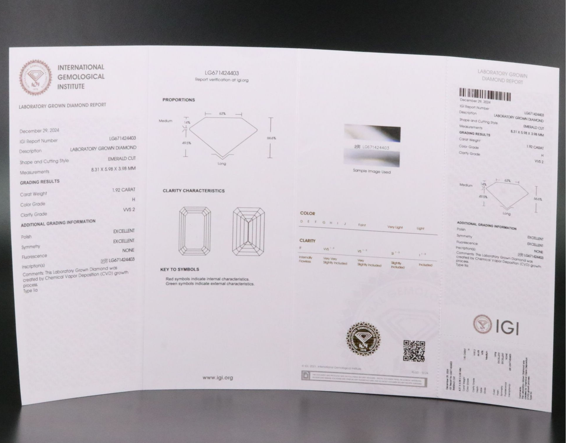 Loose 1.92 CT Lab Grown Diamond with IGI Report