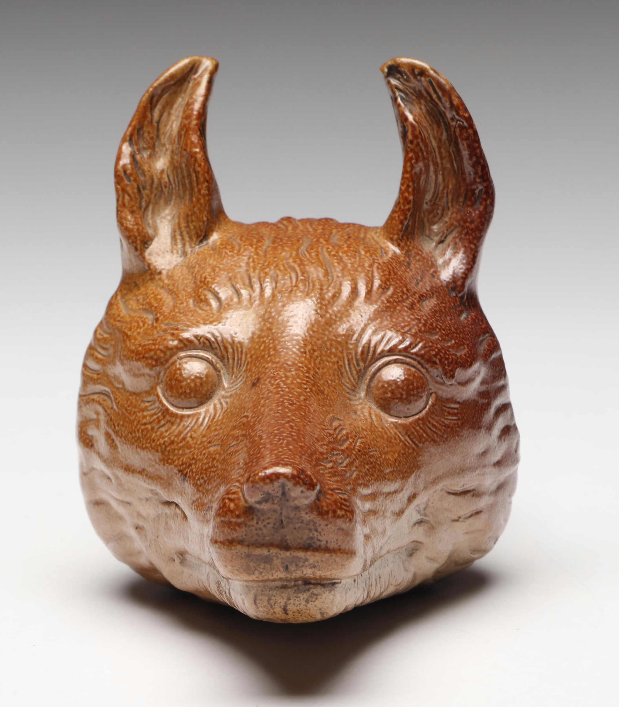Stephen Green Stoneware Fox Head with Other Pretzel-Shaped Ceramic Flask