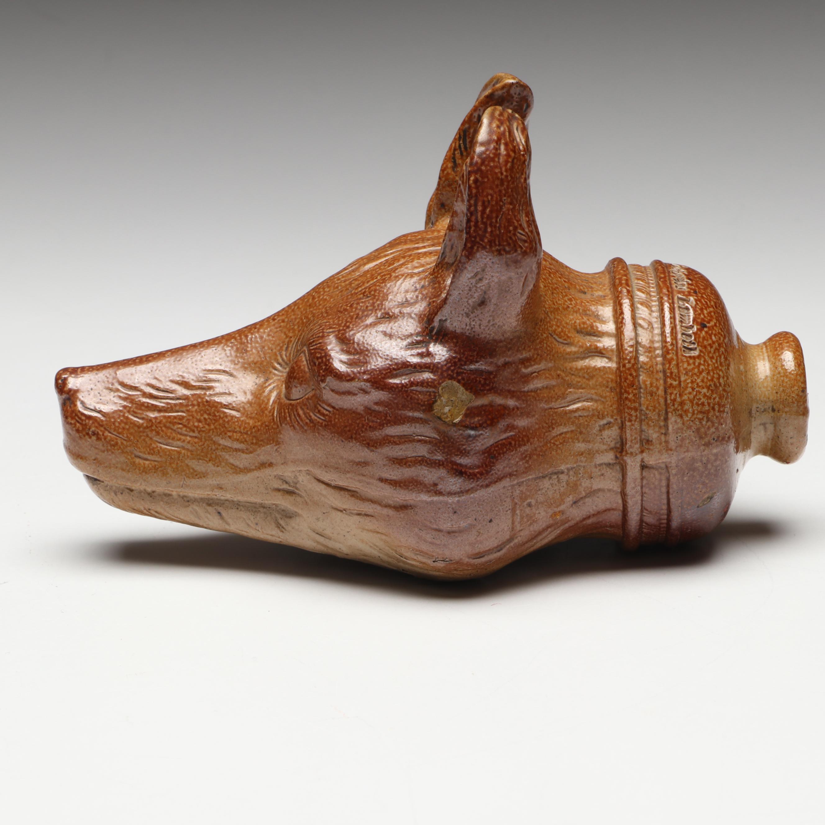 Stephen Green Stoneware Fox Head with Other Pretzel-Shaped Ceramic Flask