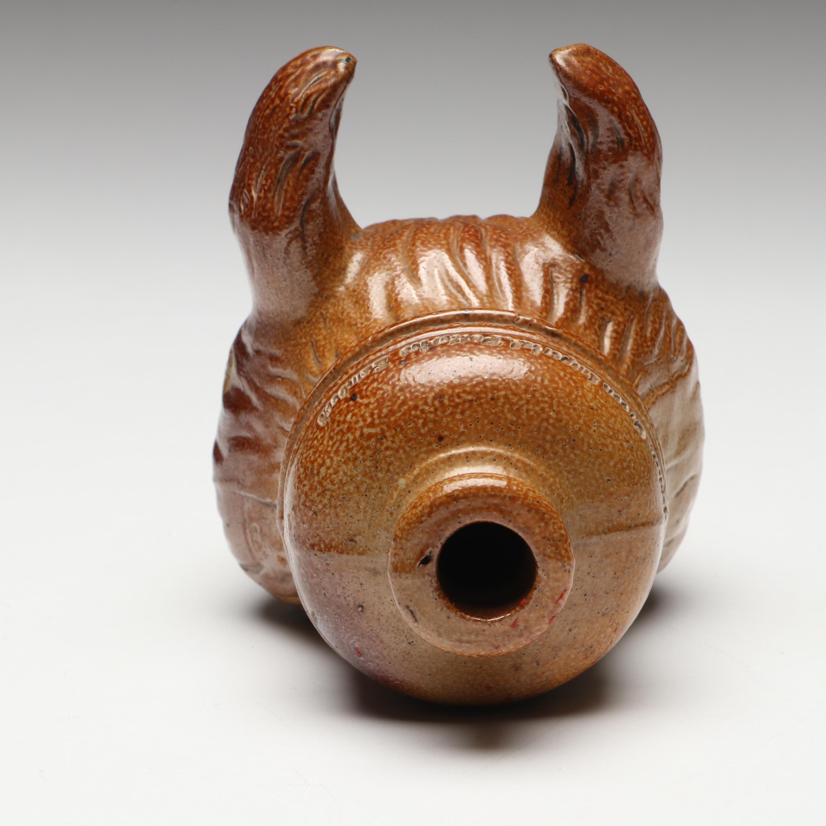 Stephen Green Stoneware Fox Head with Other Pretzel-Shaped Ceramic Flask