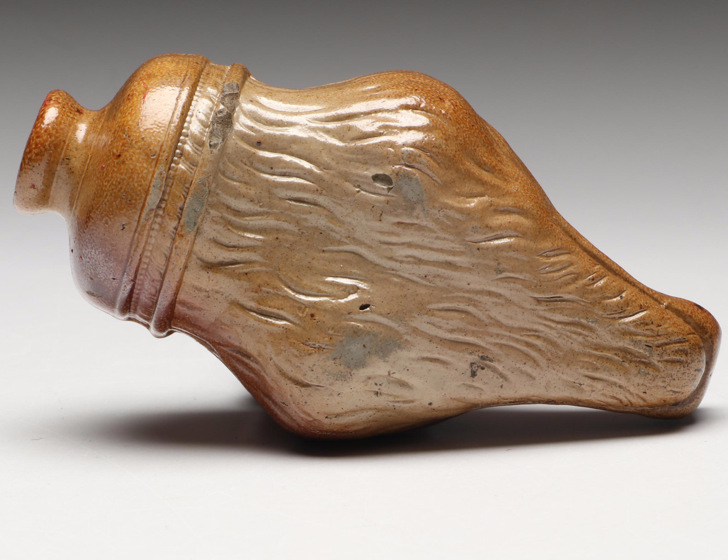 Stephen Green Stoneware Fox Head with Other Pretzel-Shaped Ceramic Flask