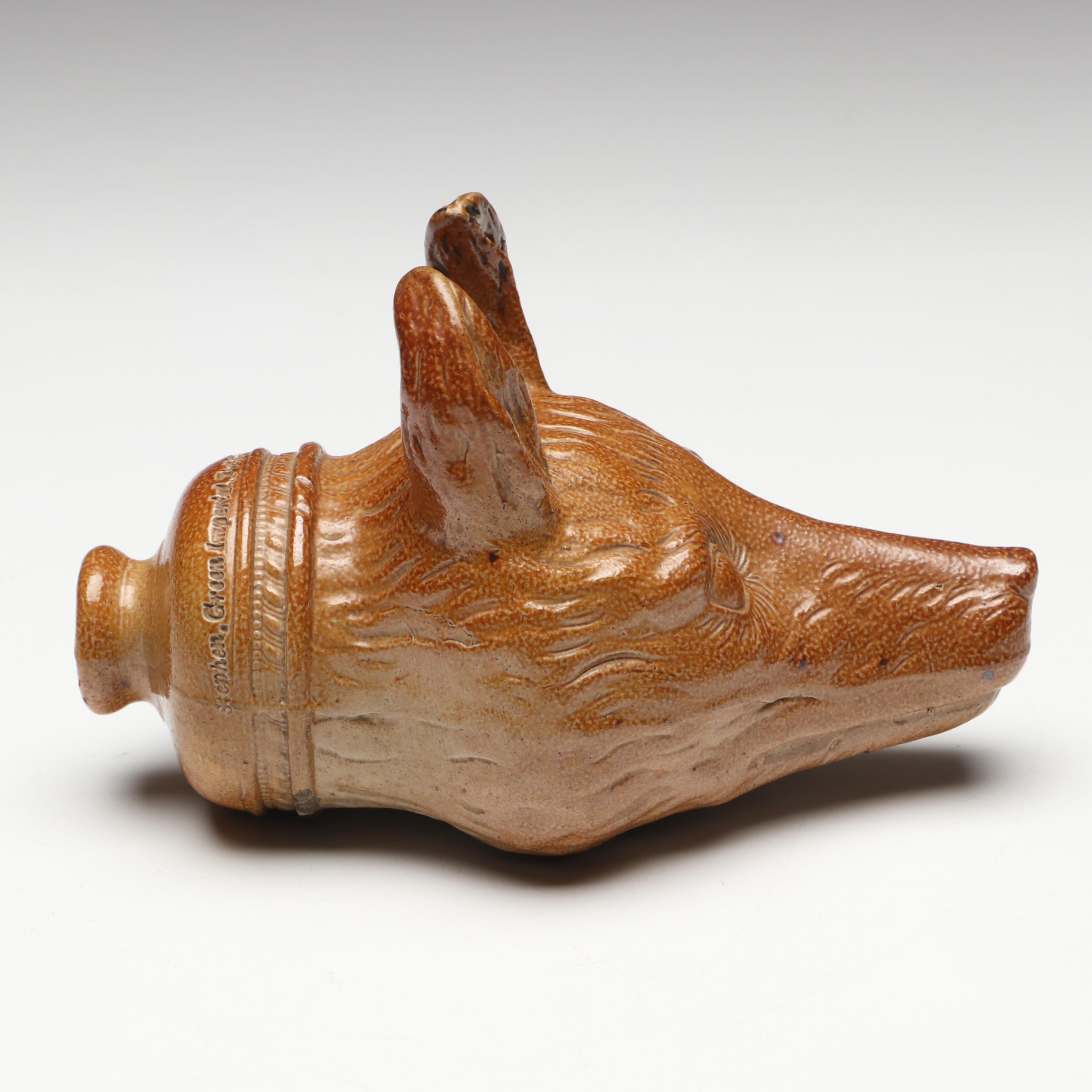 Stephen Green Stoneware Fox Head with Other Pretzel-Shaped Ceramic Flask