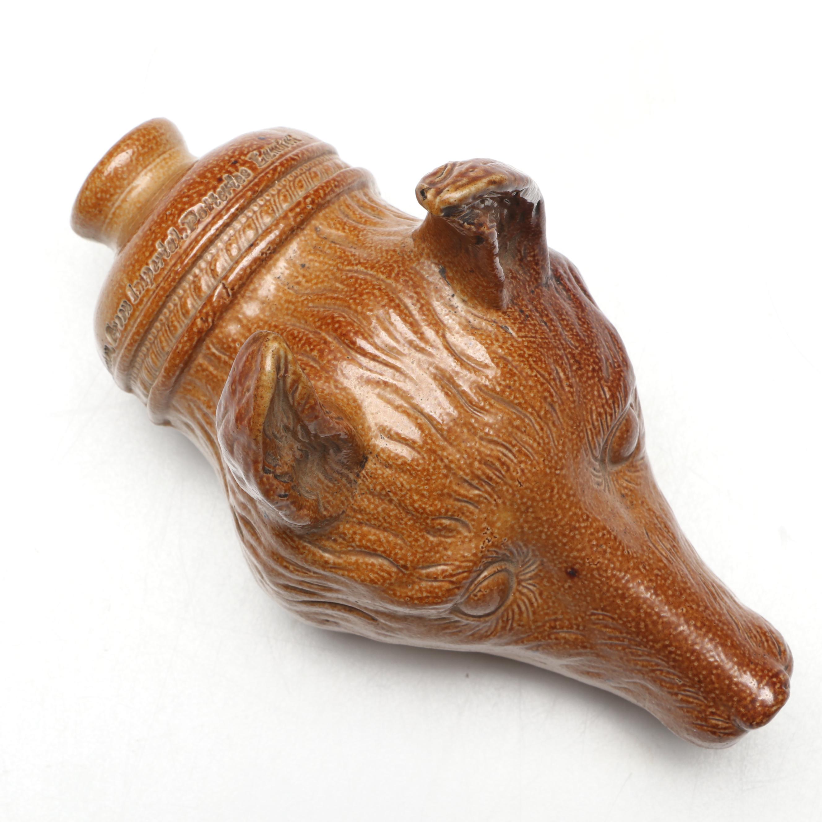 Stephen Green Stoneware Fox Head with Other Pretzel-Shaped Ceramic Flask