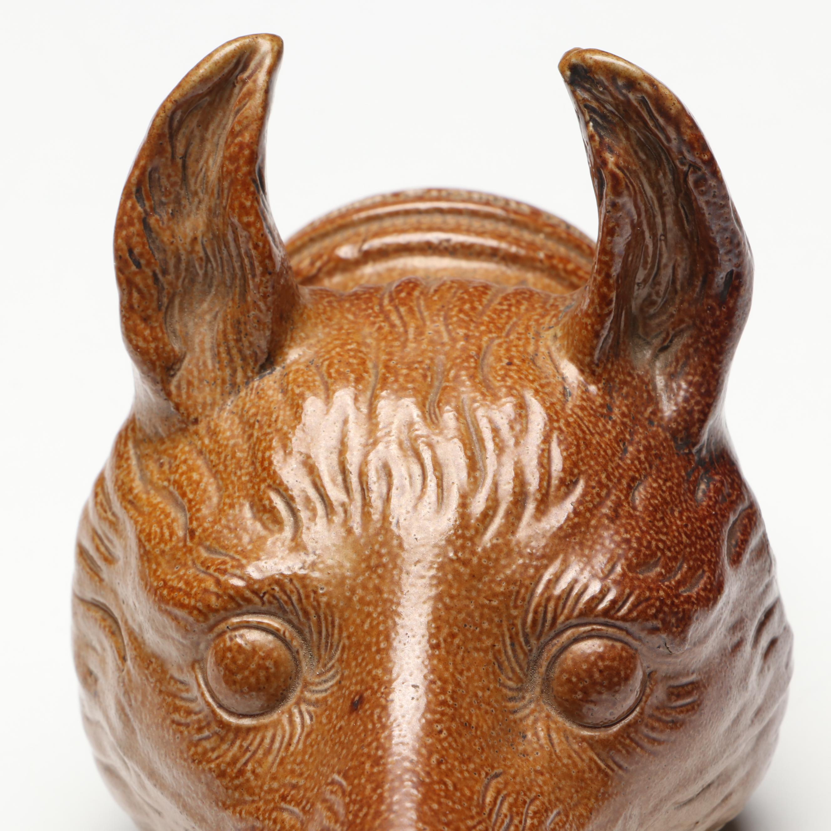 Stephen Green Stoneware Fox Head with Other Pretzel-Shaped Ceramic Flask