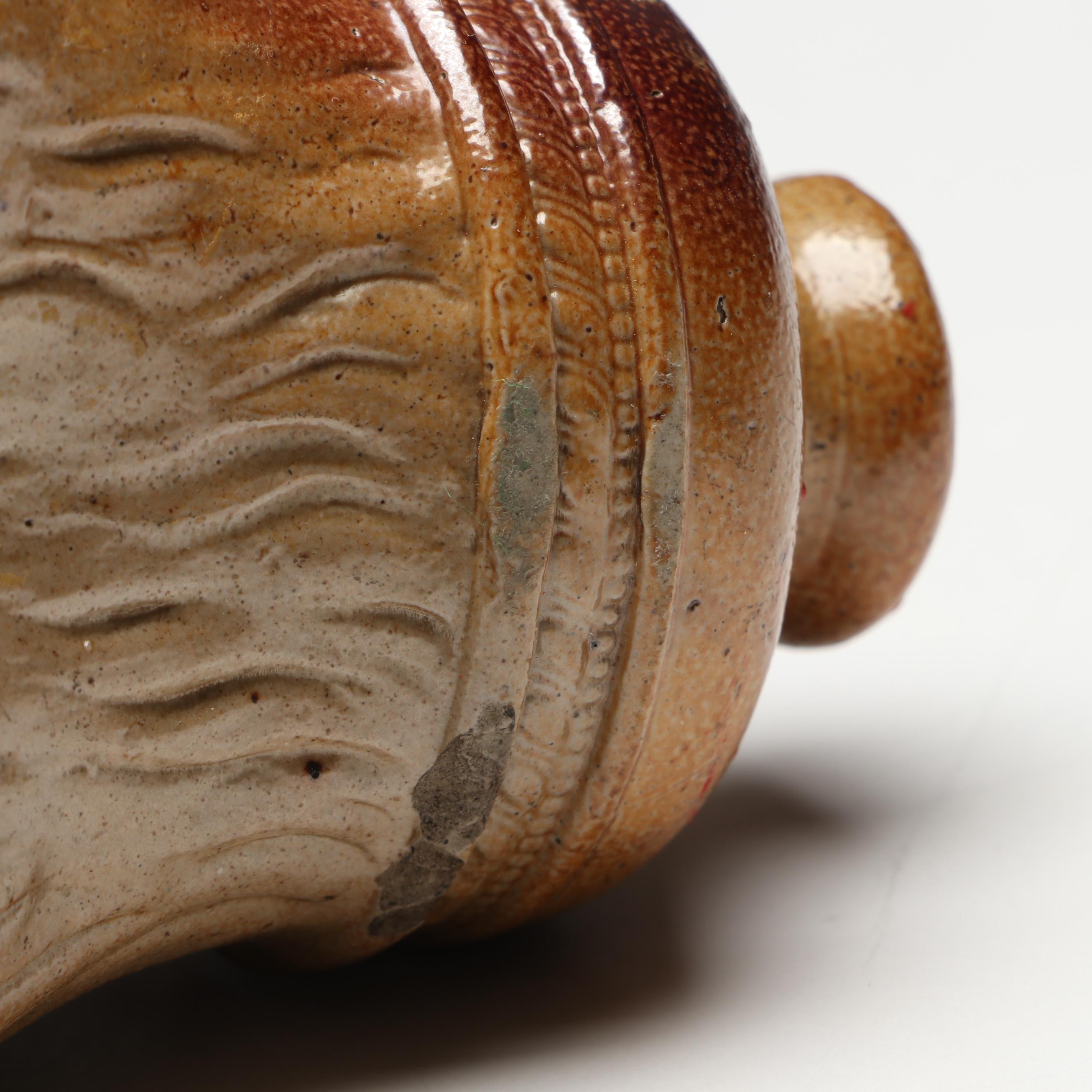 Stephen Green Stoneware Fox Head with Other Pretzel-Shaped Ceramic Flask