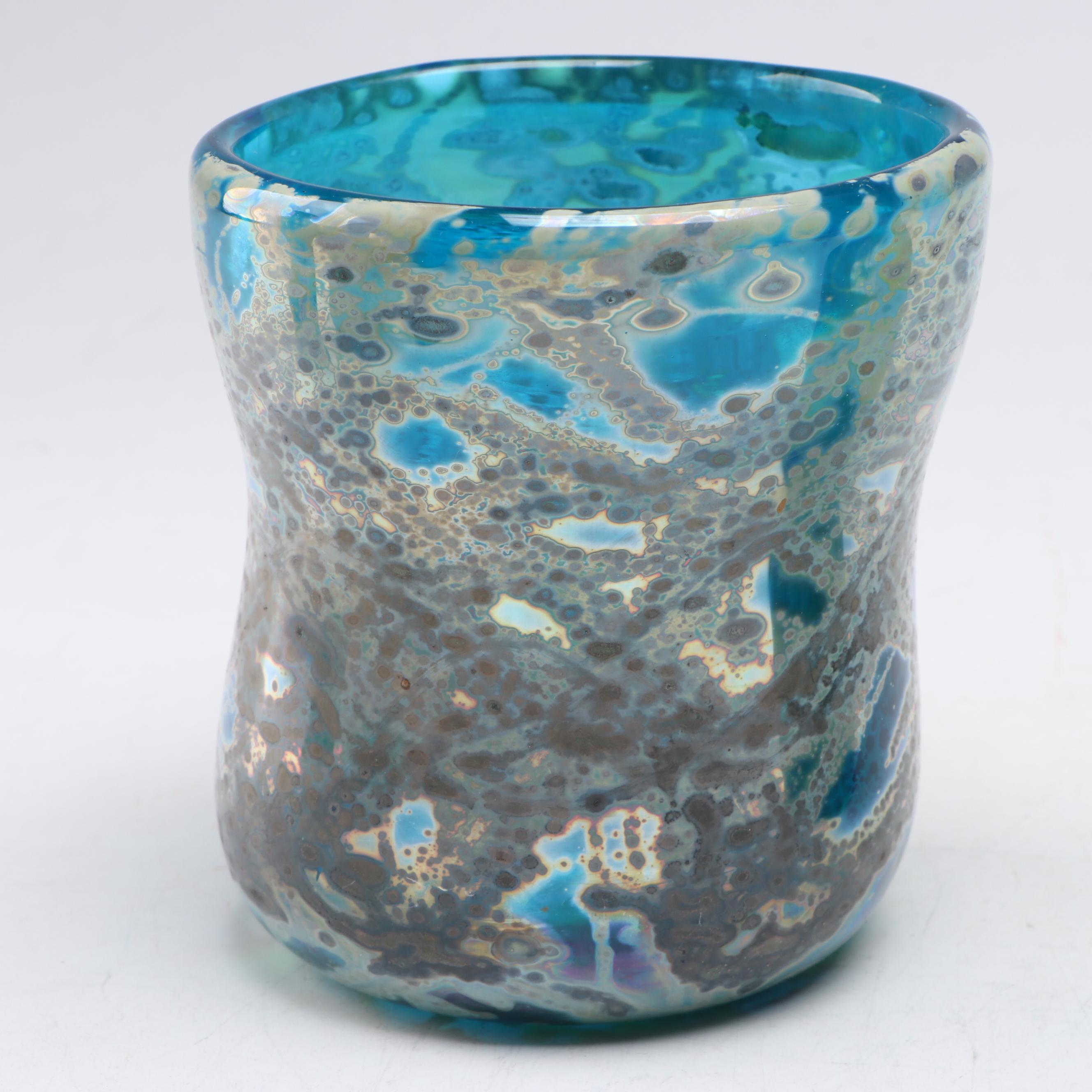 Mid Century Modern Style Green Glass Decanter and Blown Glass Tumbler